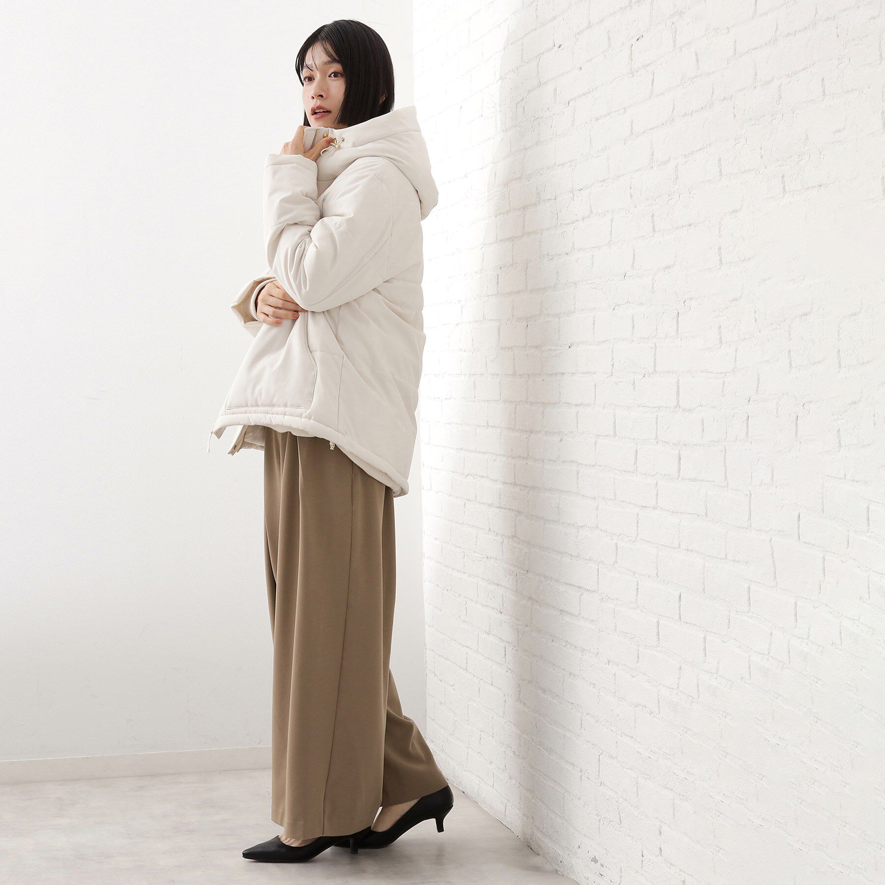 THE SHOP TK「【すっきり見えシルエット】上品ふわもこ中綿ブルゾン」|ダウン|