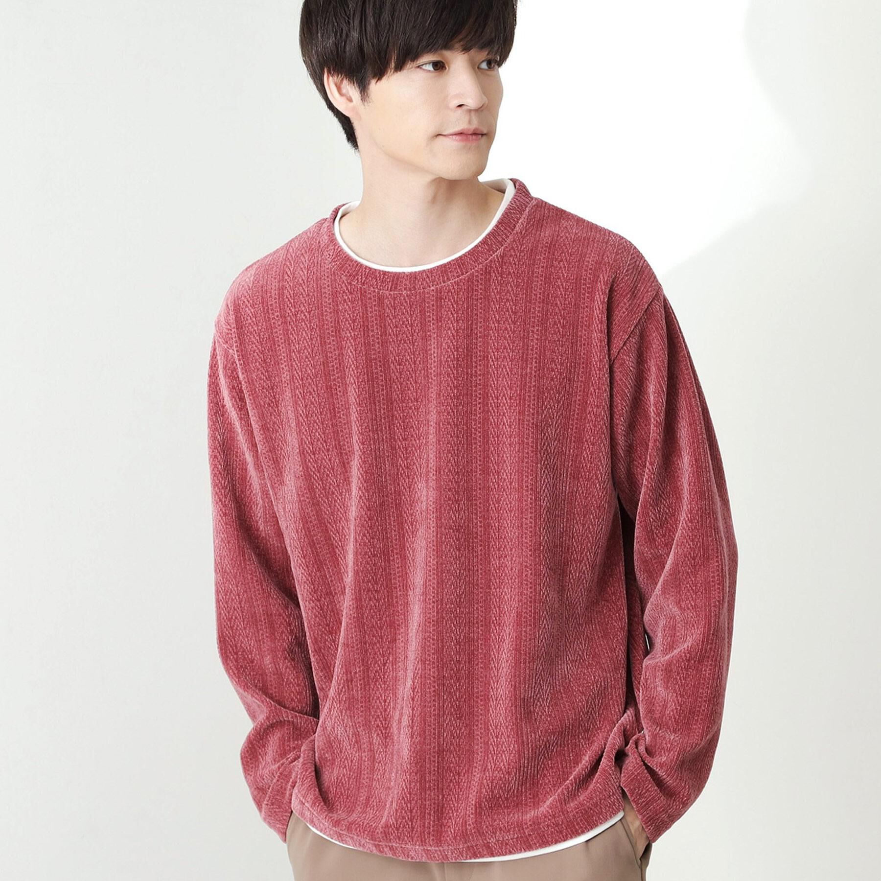 THE SHOP TK「【心地良い、滑らかさ】レイヤード風ケーブル ニットソー 【洗濯機OK】」|Tシャツ・カットソー|ピンク(074)