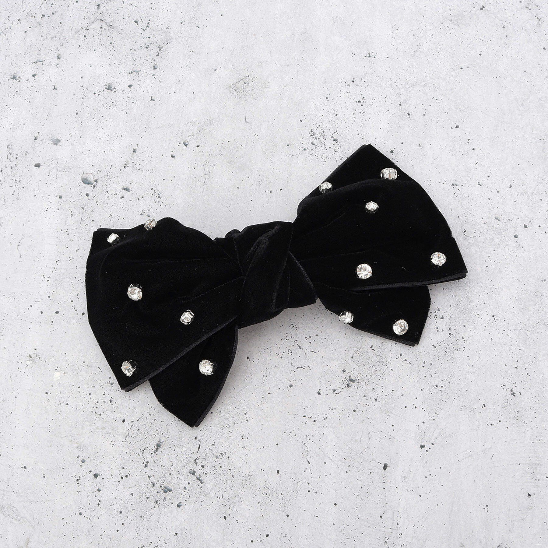 THE SHOP TK「【華やか＆上品】ビジューベロアリボンバレッタ」|その他|ブラック(019)