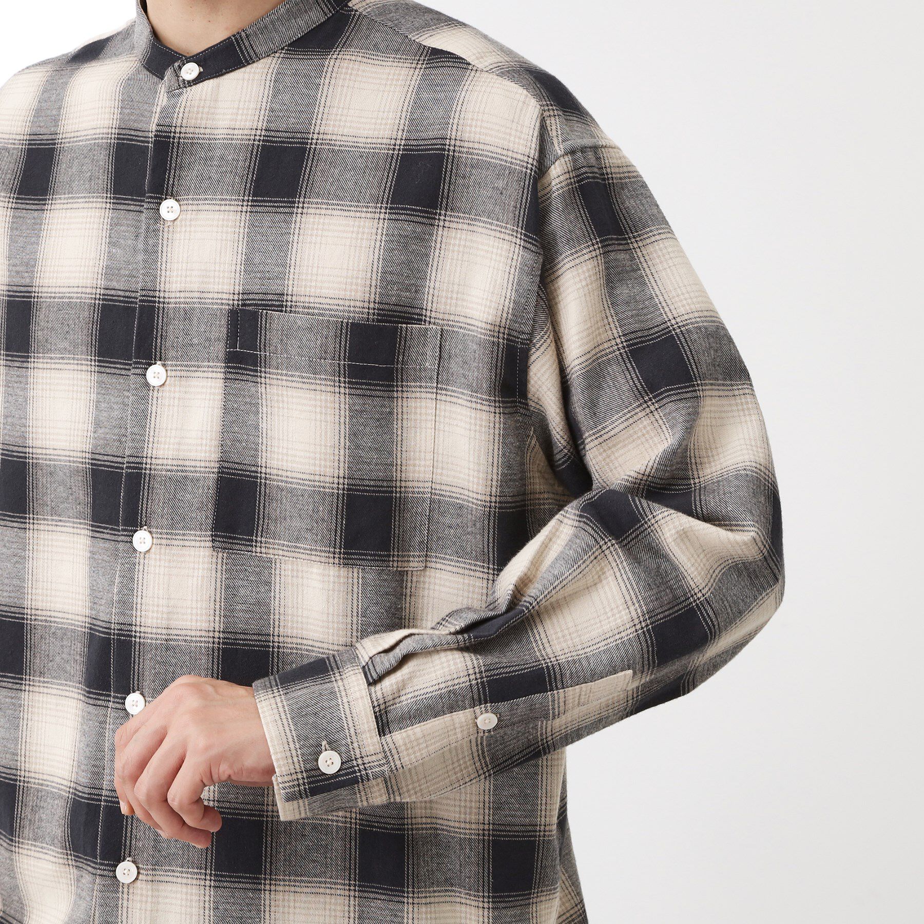 THE SHOP TK「オンブレーチェックバンドカラーシャツ 【洗濯機OK】」|シャツ・ブラウス|