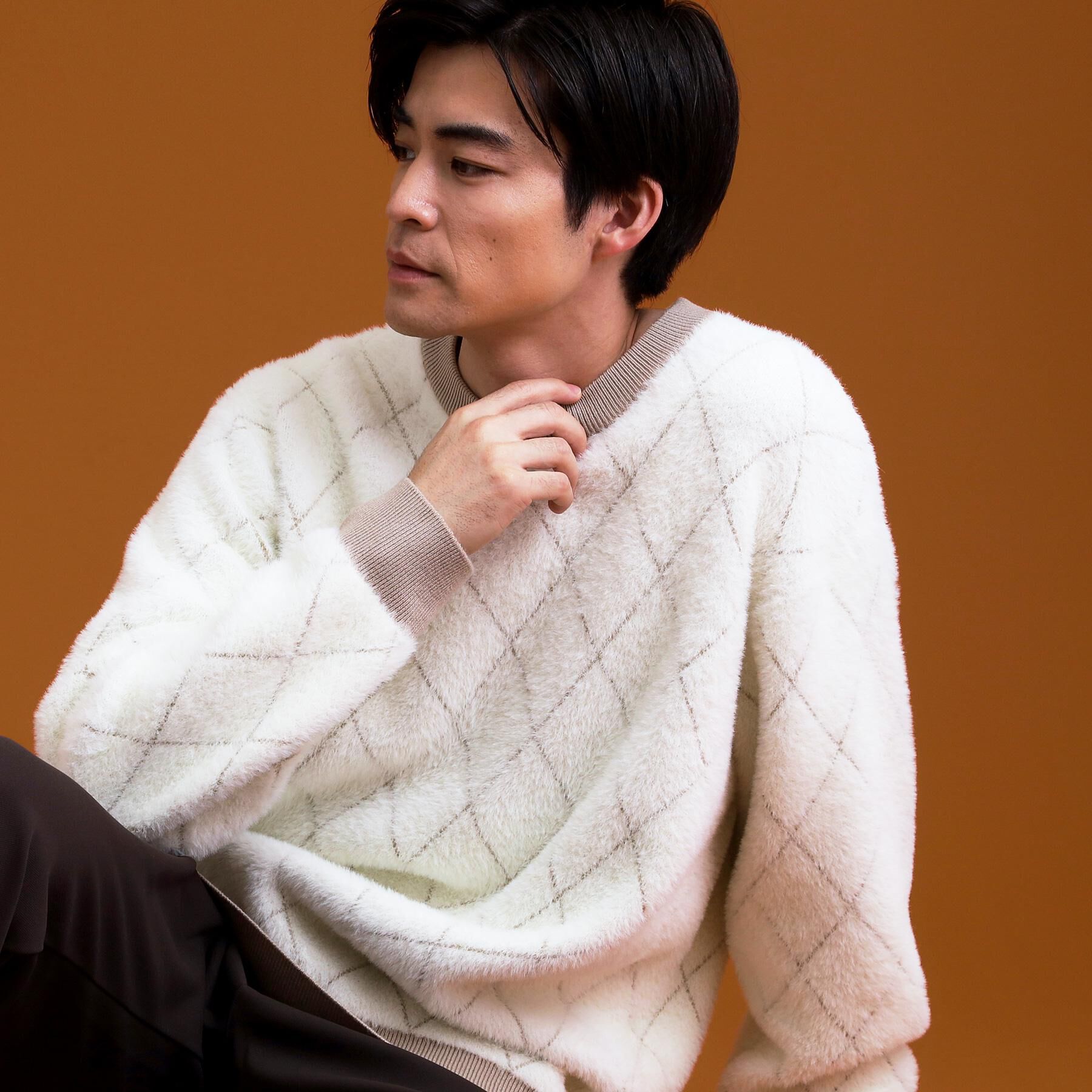 THE SHOP TK「【ふんわり心地いい肌触り】　ダイヤ柄シャギーニット」|ニット・セーター|