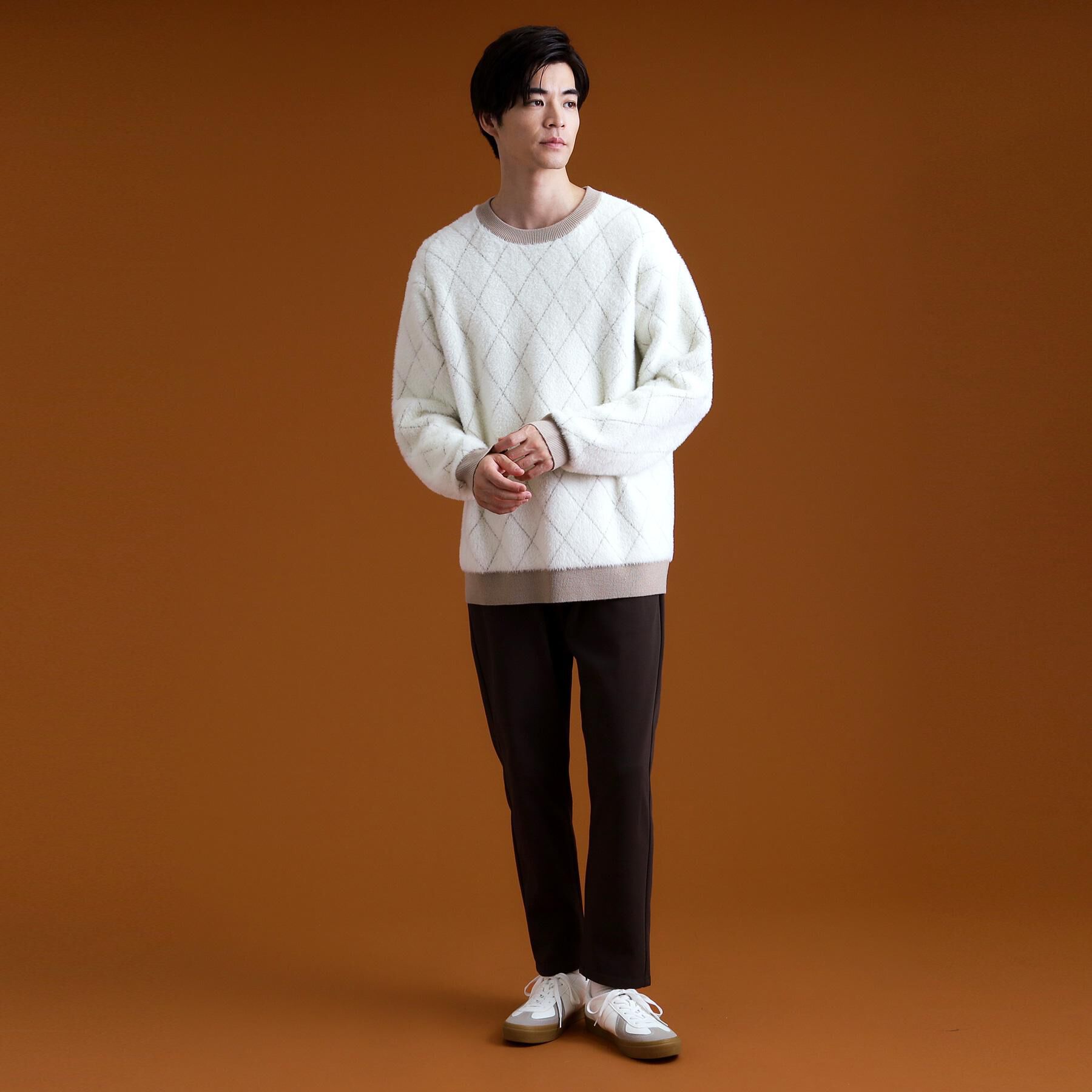 THE SHOP TK「【ふんわり心地いい肌触り】　ダイヤ柄シャギーニット」|ニット・セーター|