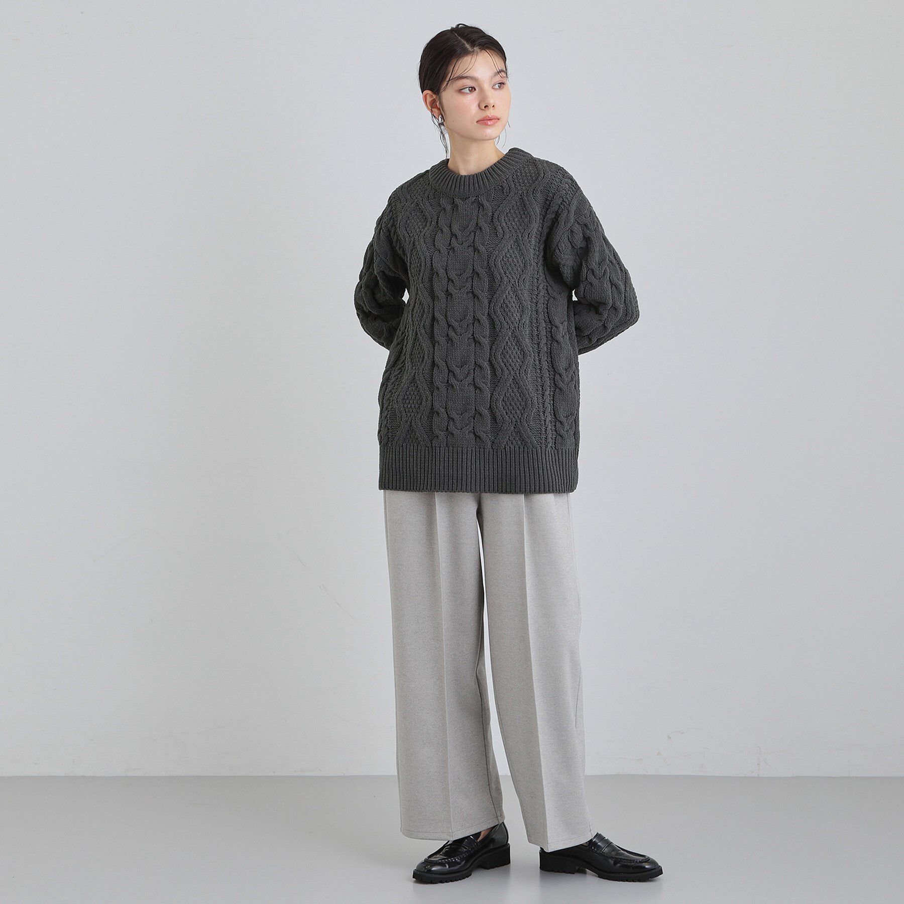 THE SHOP TK「【洗える】冬のコーデを盛り上げる マットモール ケーブルニット」|ニット・セーター|