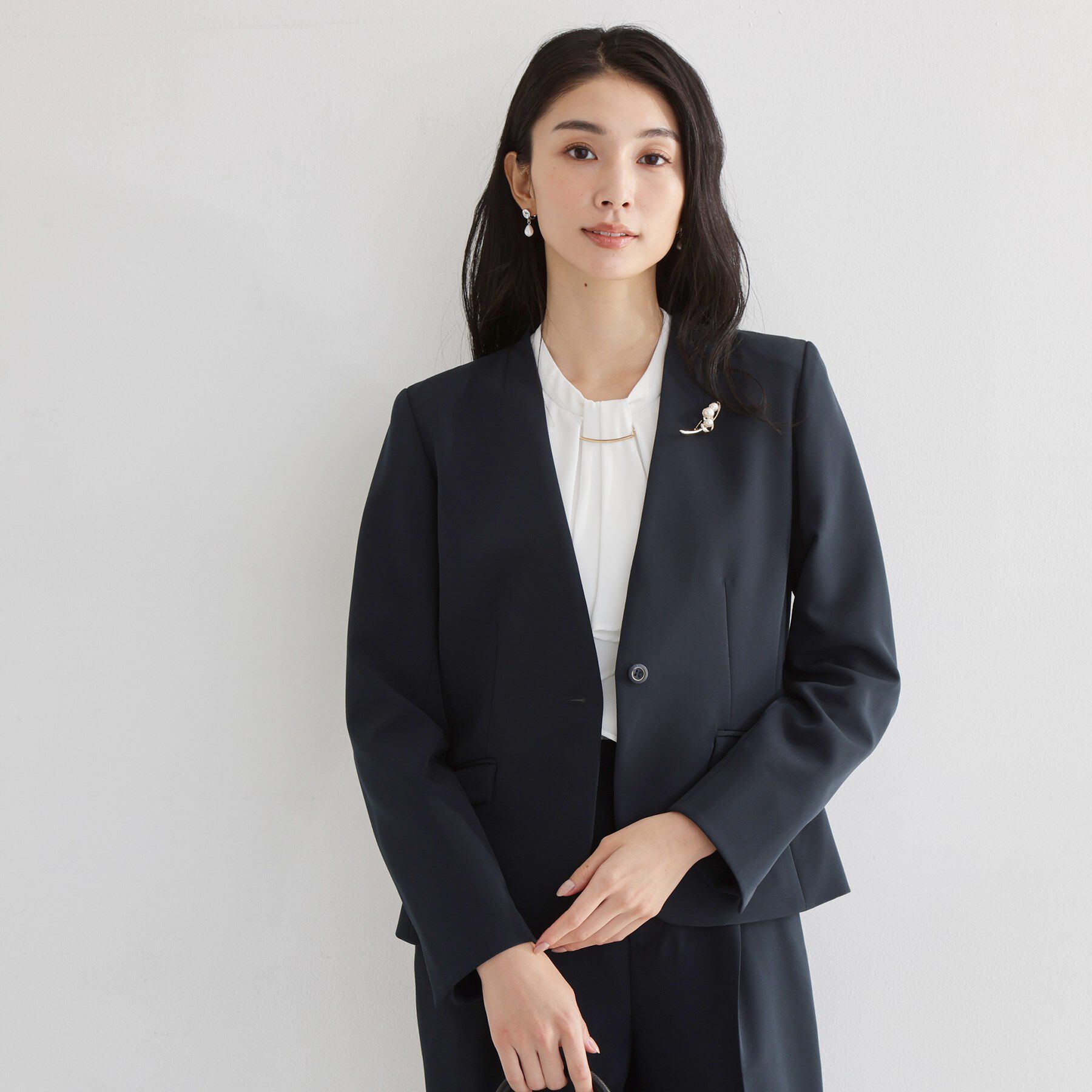 THE SHOP TK「【通勤スタイルに】ダブルクロス ノーカラージャケット/セットアップ可」|ノーカラージャケット|