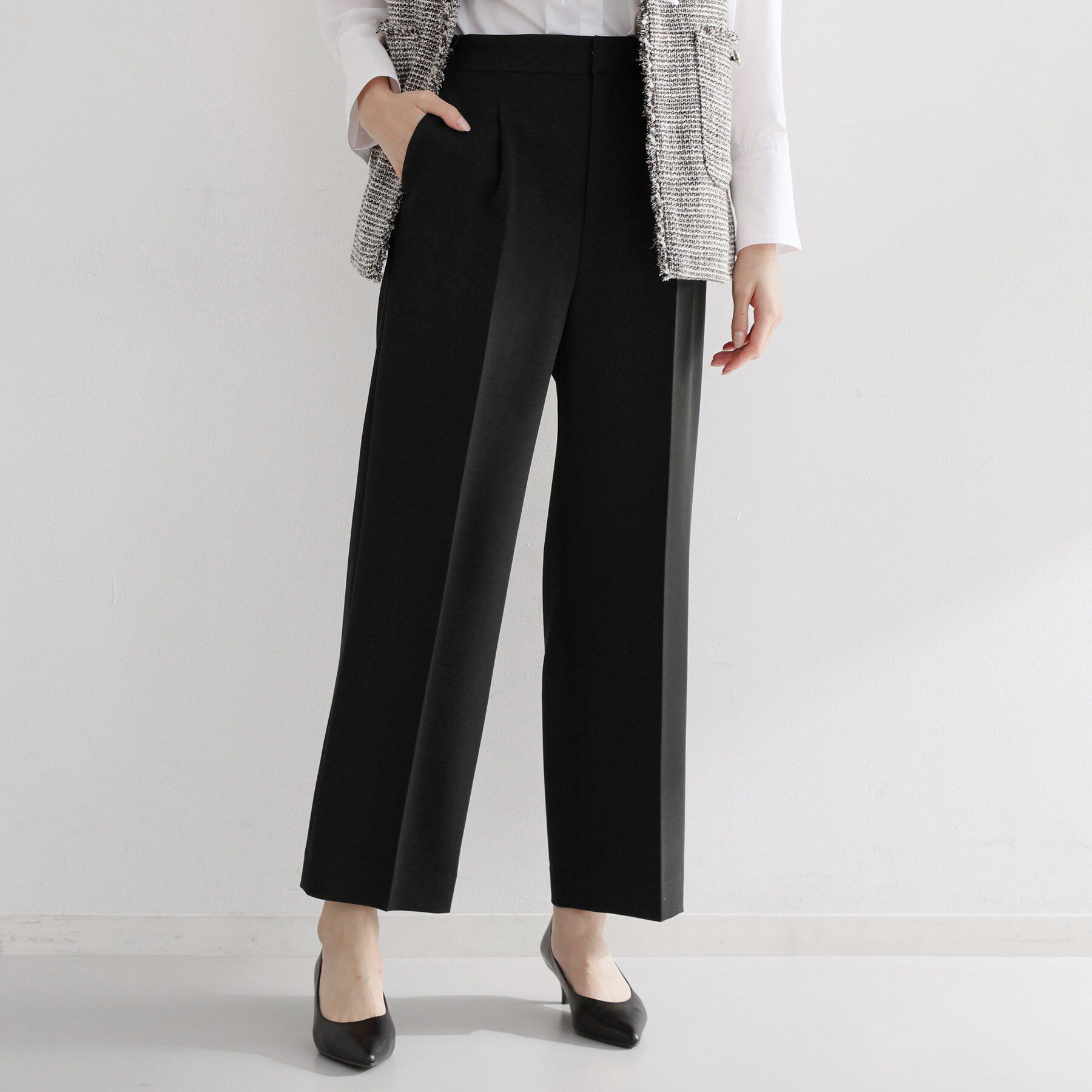 THE SHOP TK「【通勤スタイルに】ダブルクロスワイドパンツ/セットアップ可」|その他|ブラック(019)