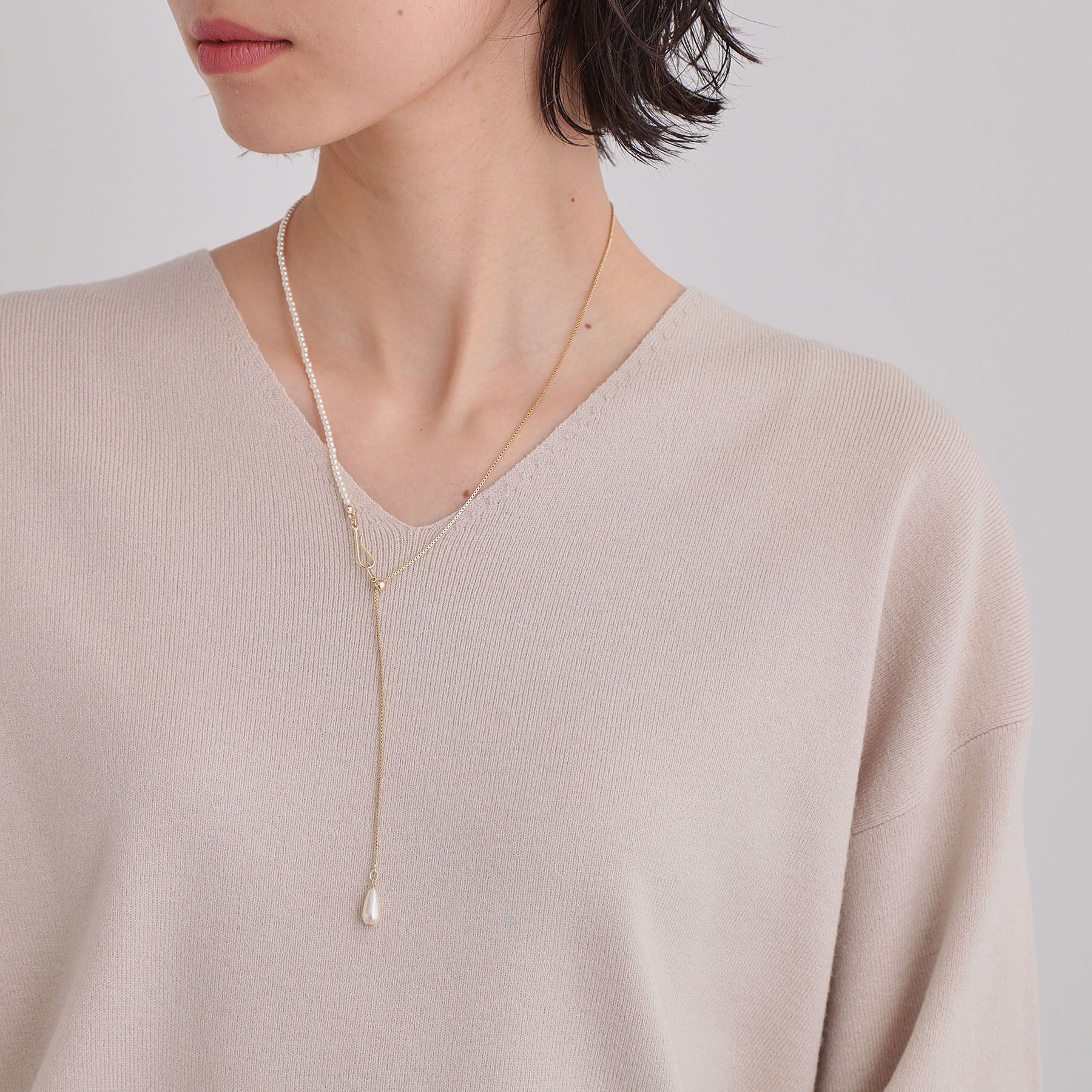 THE SHOP TK「華奢パール調Y字ネックレス」|ネックレス|