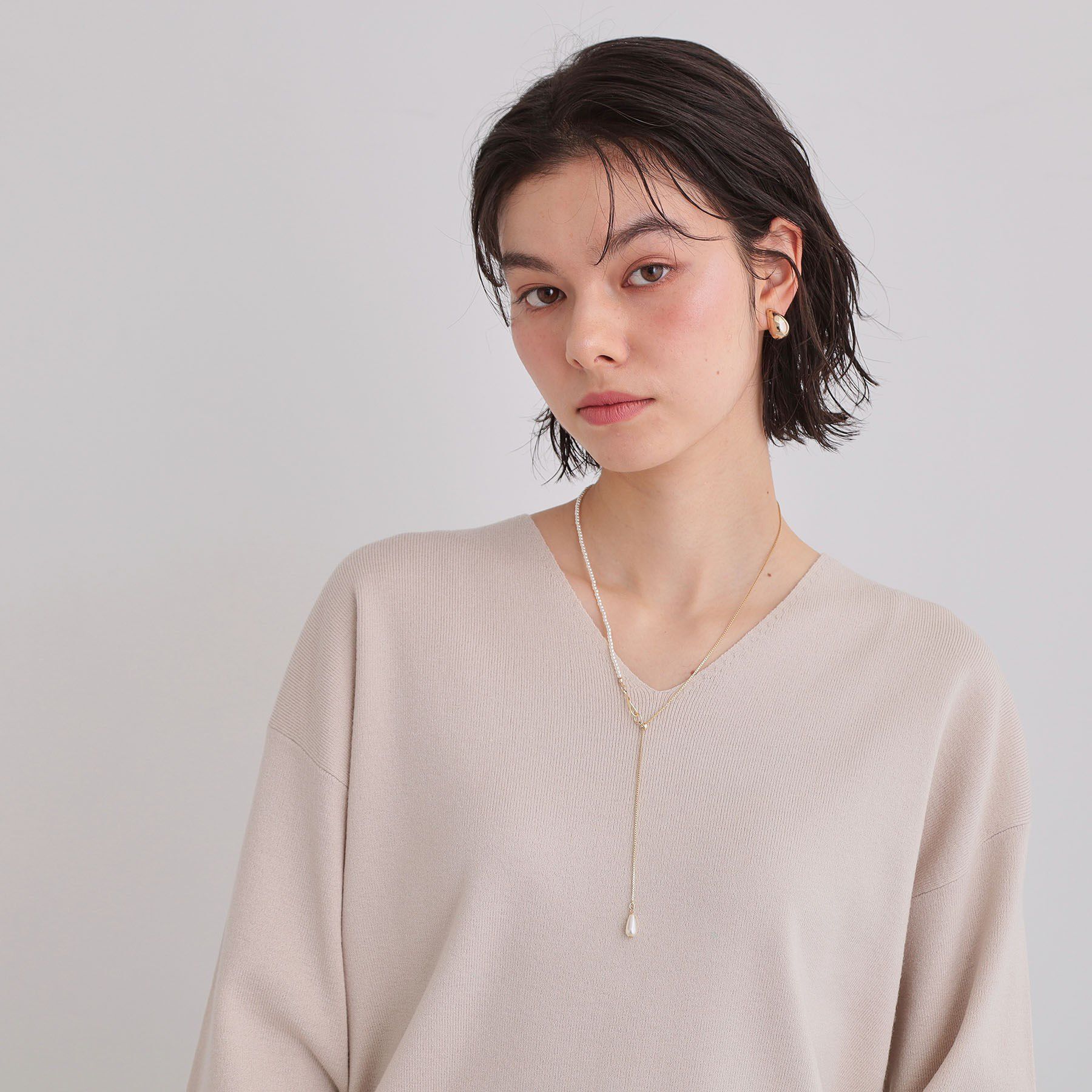 THE SHOP TK「華奢パール調Y字ネックレス」|ネックレス|