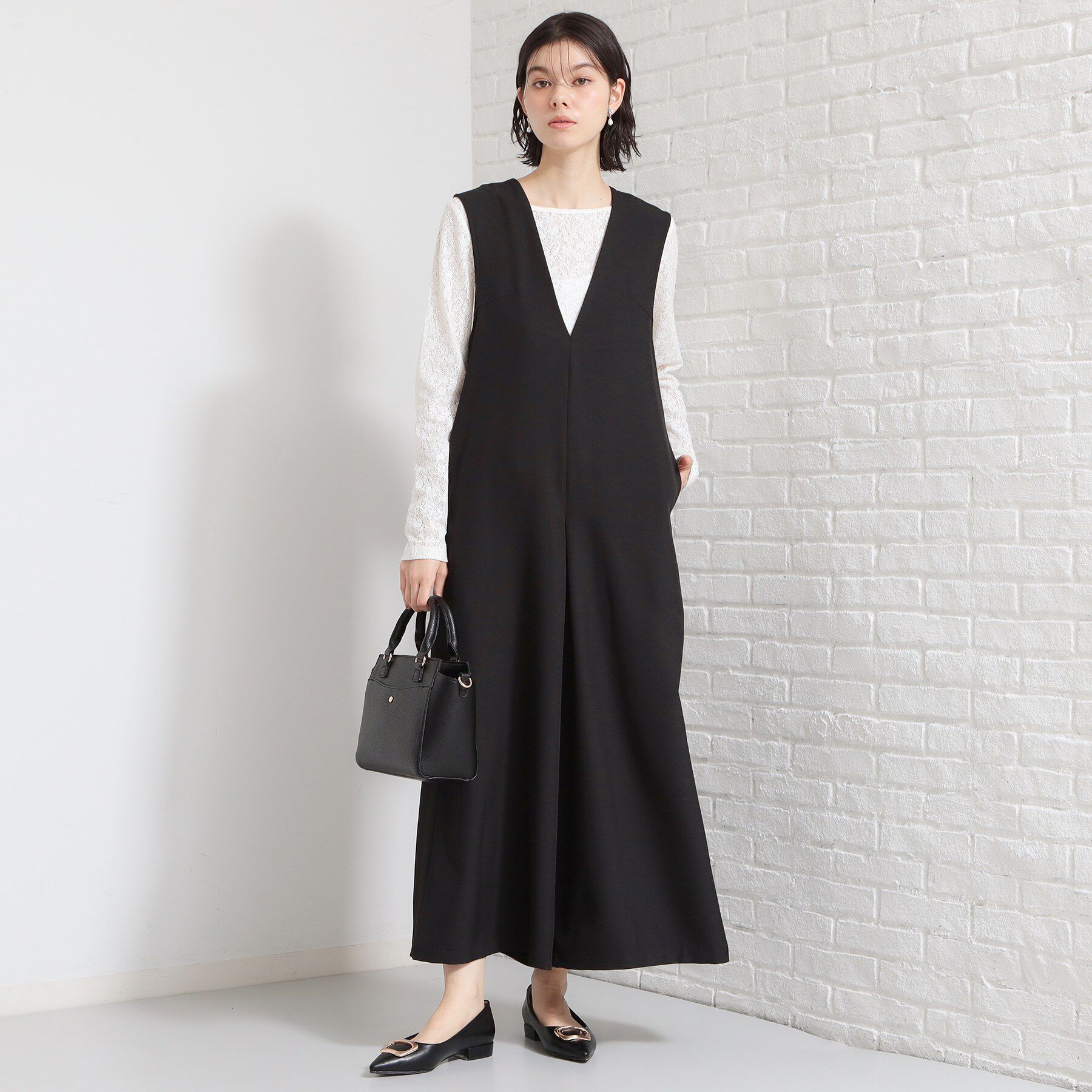 THE SHOP TK「【セレモニーにもカジュアルにも】Vネックオールインワン」|オールインワン|ブラック(019)