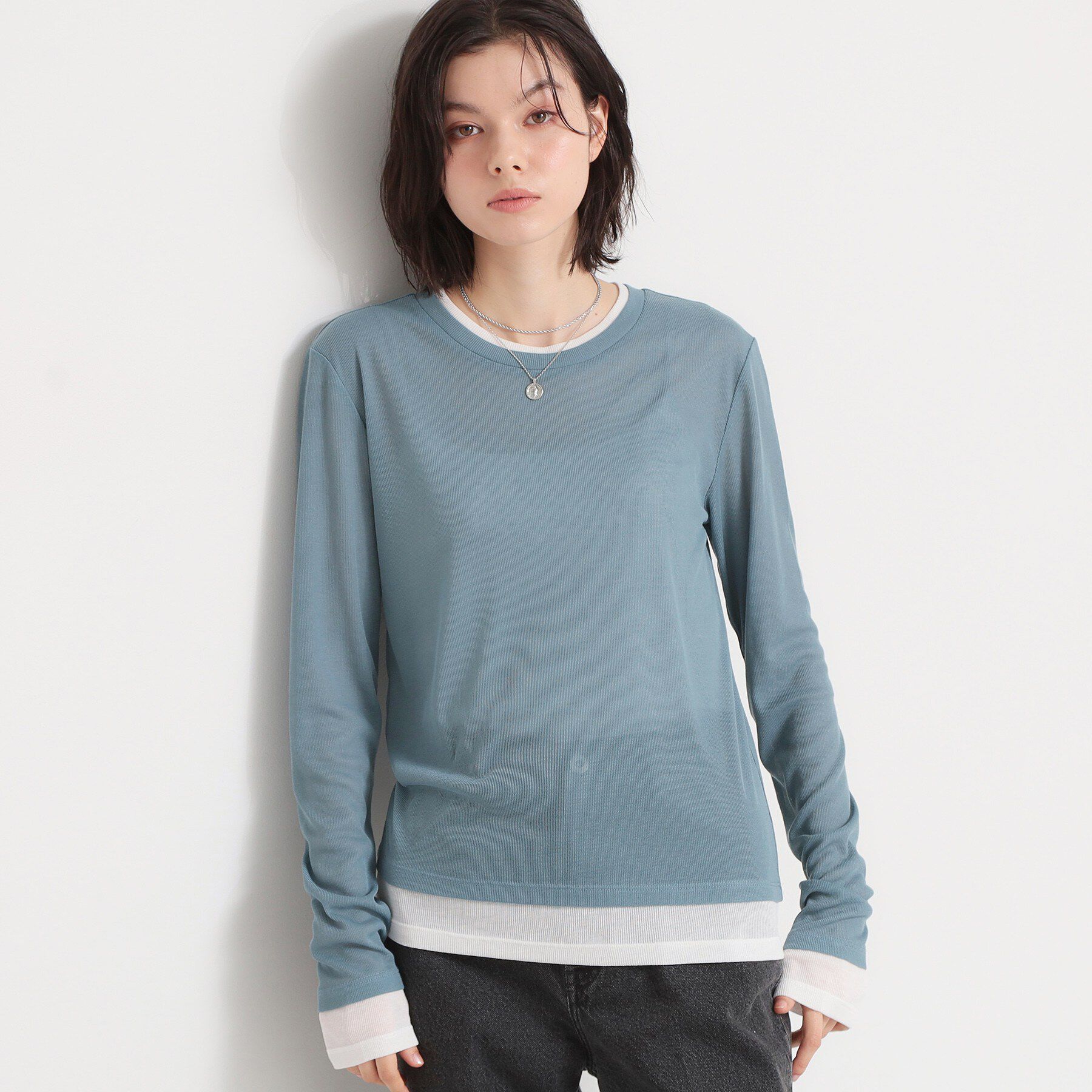 THE SHOP TK「配色テレコカットソー」|Tシャツ・カットソー|ブルー(091)