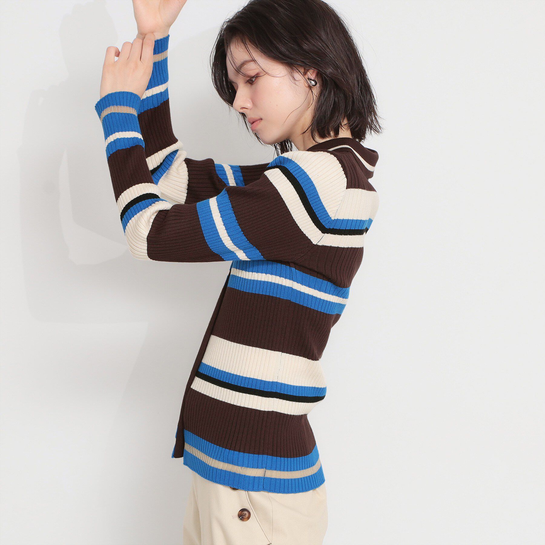 THE SHOP TK「衿付マルチボーダーニット」|ニット・セーター|