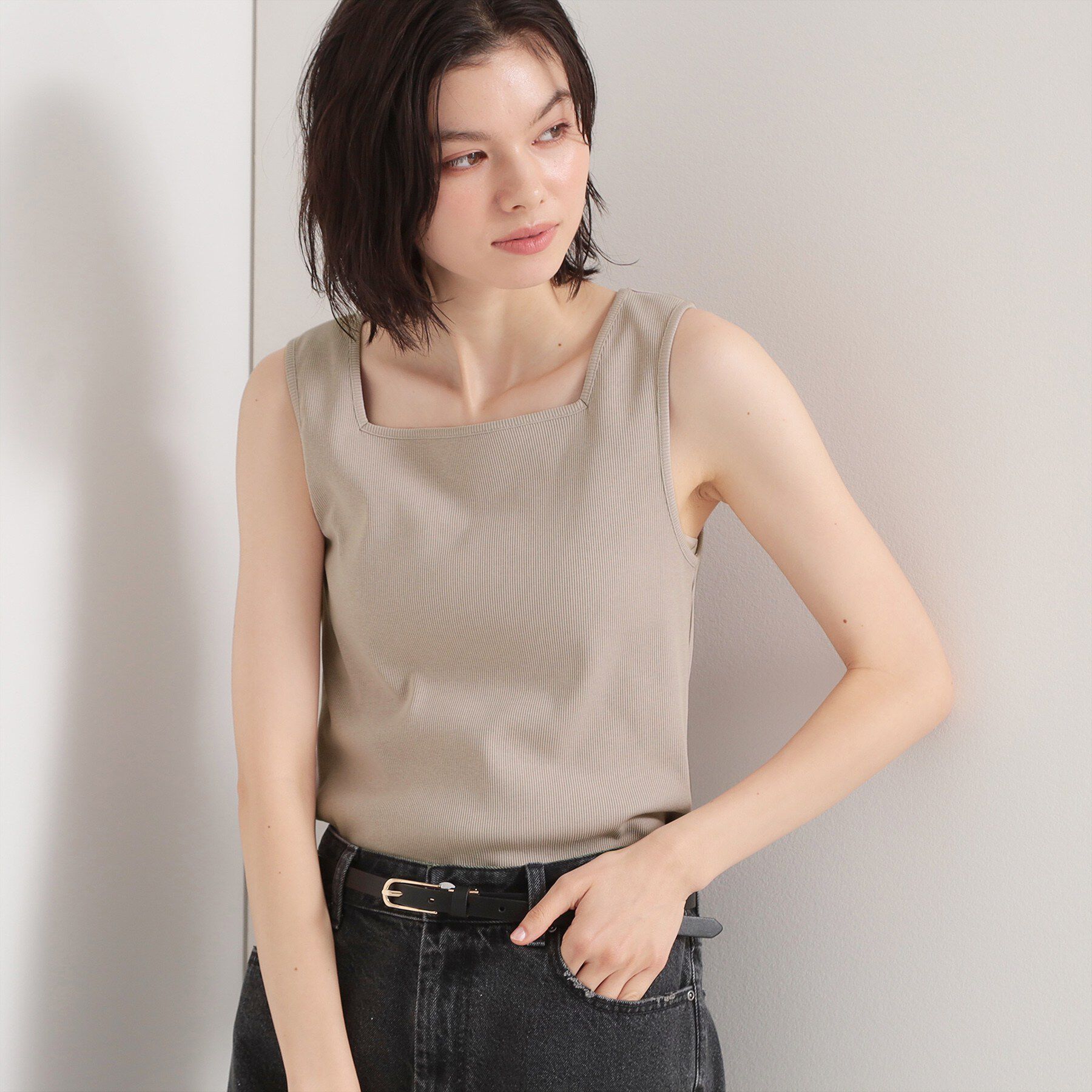 THE SHOP TK「【前後2WAY】スクエアネックテレコタンク」|キャミソール|ライトグレー(011