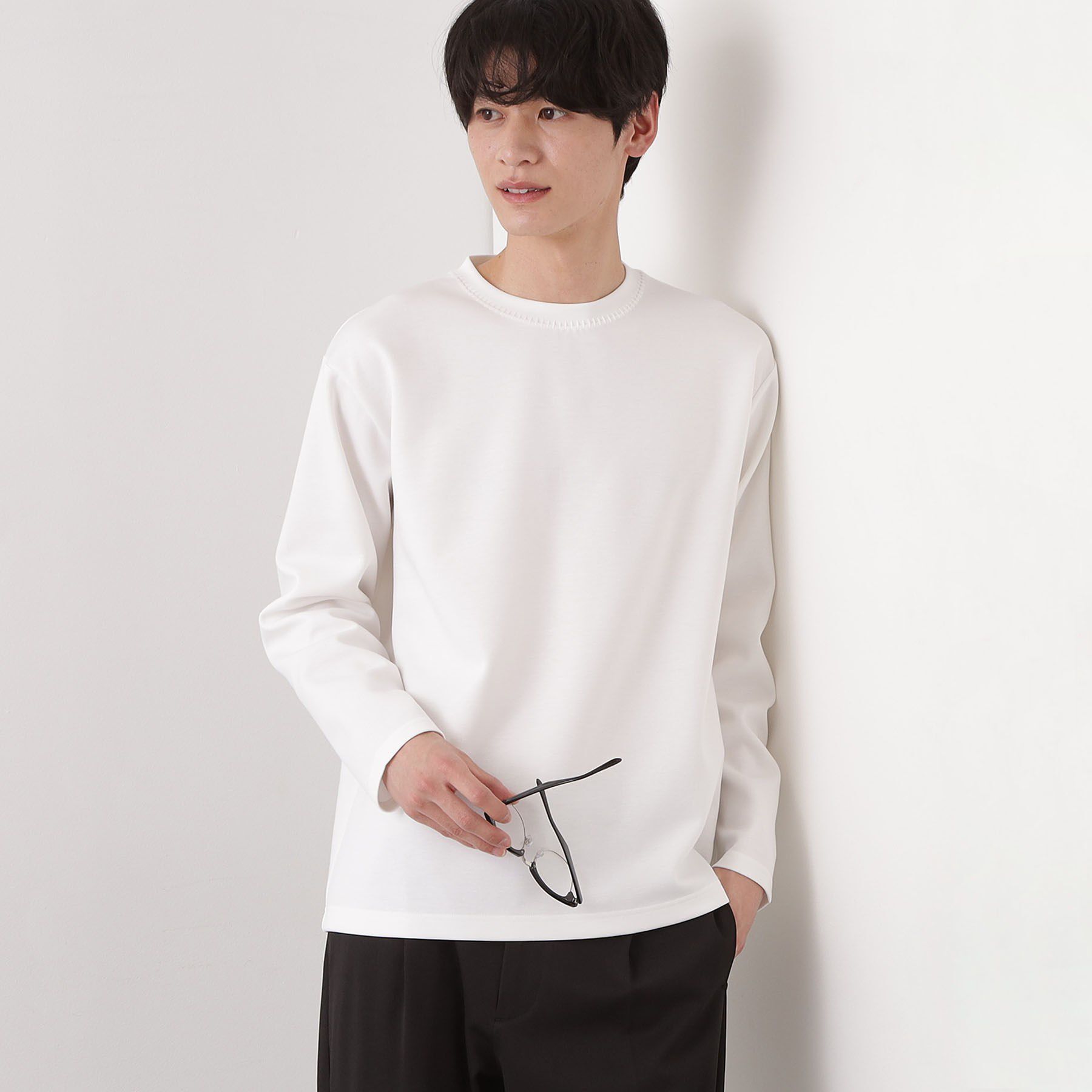 THE SHOP TK「【首元にさりげないアクセント】ステッチダンボールプルオーバー」|Tシャツ・カットソー|オフホワイト(003