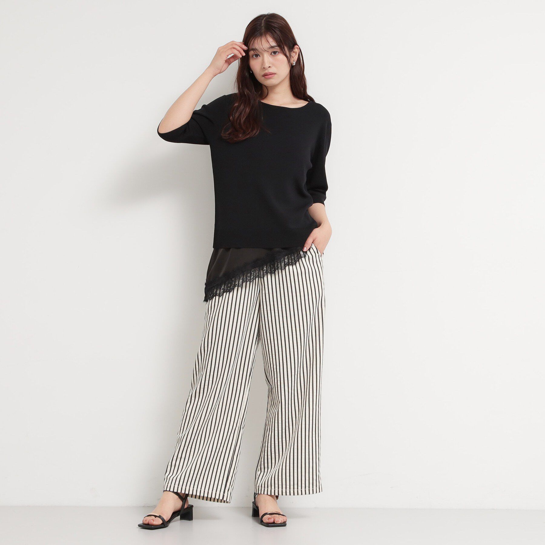 THE SHOP TK「【S-XL/ひんやりタッチ】美しさ際立つ 6分袖ニット 洗濯機OK/UVケア/毛玉になりにくい」|ニット・セーター|