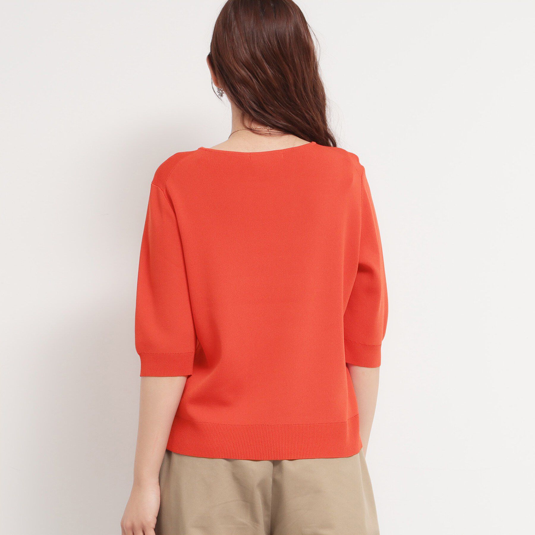 THE SHOP TK「【S-XL/ひんやりタッチ】美しさ際立つ 6分袖ニット 洗濯機OK/UVケア/毛玉になりにくい」|ニット・セーター|