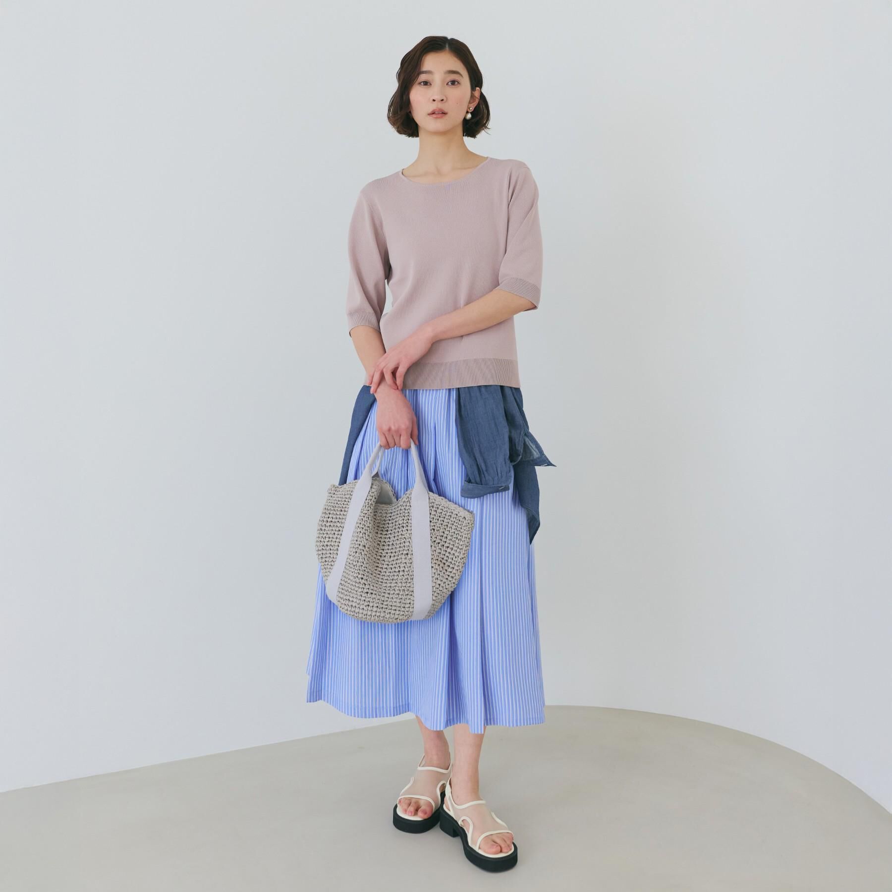 THE SHOP TK「【S-XL/ひんやりタッチ】美しさ際立つ 6分袖ニット 洗濯機OK/UVケア/毛玉になりにくい」|ニット・セーター|