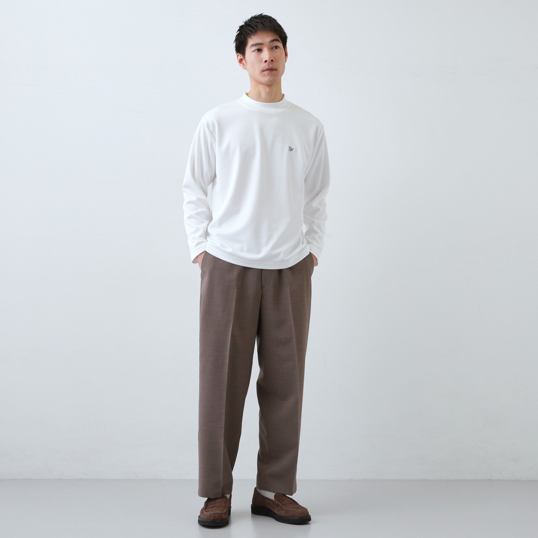 THE SHOP TK「ビジネス兼用 カルゼモックネック長袖Tシャツ 洗濯機OK/毛玉になりにくい」|Tシャツ・カットソー|