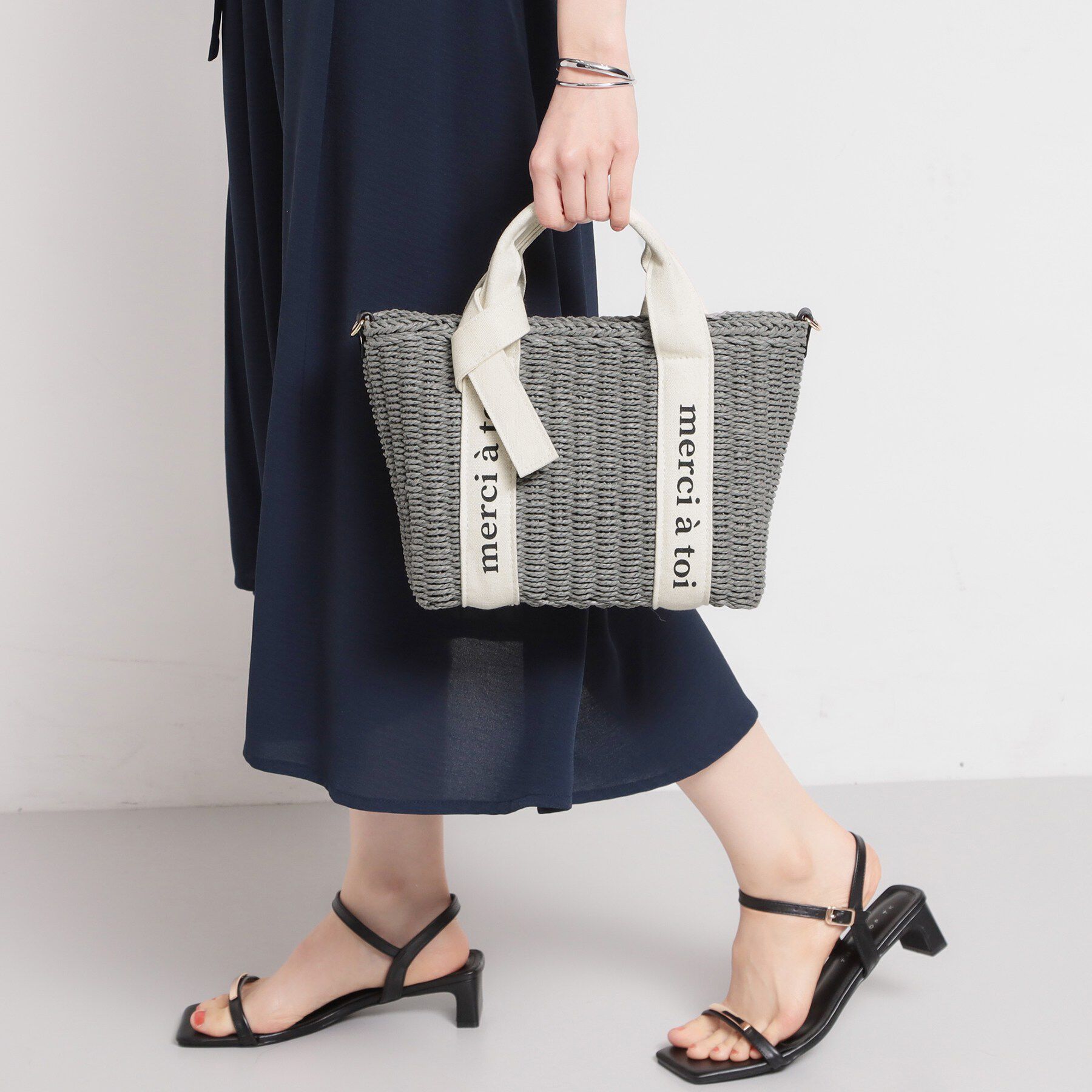 THE SHOP TK「ロゴ雑材バッグ」|ハンドバッグ|グレー(512)