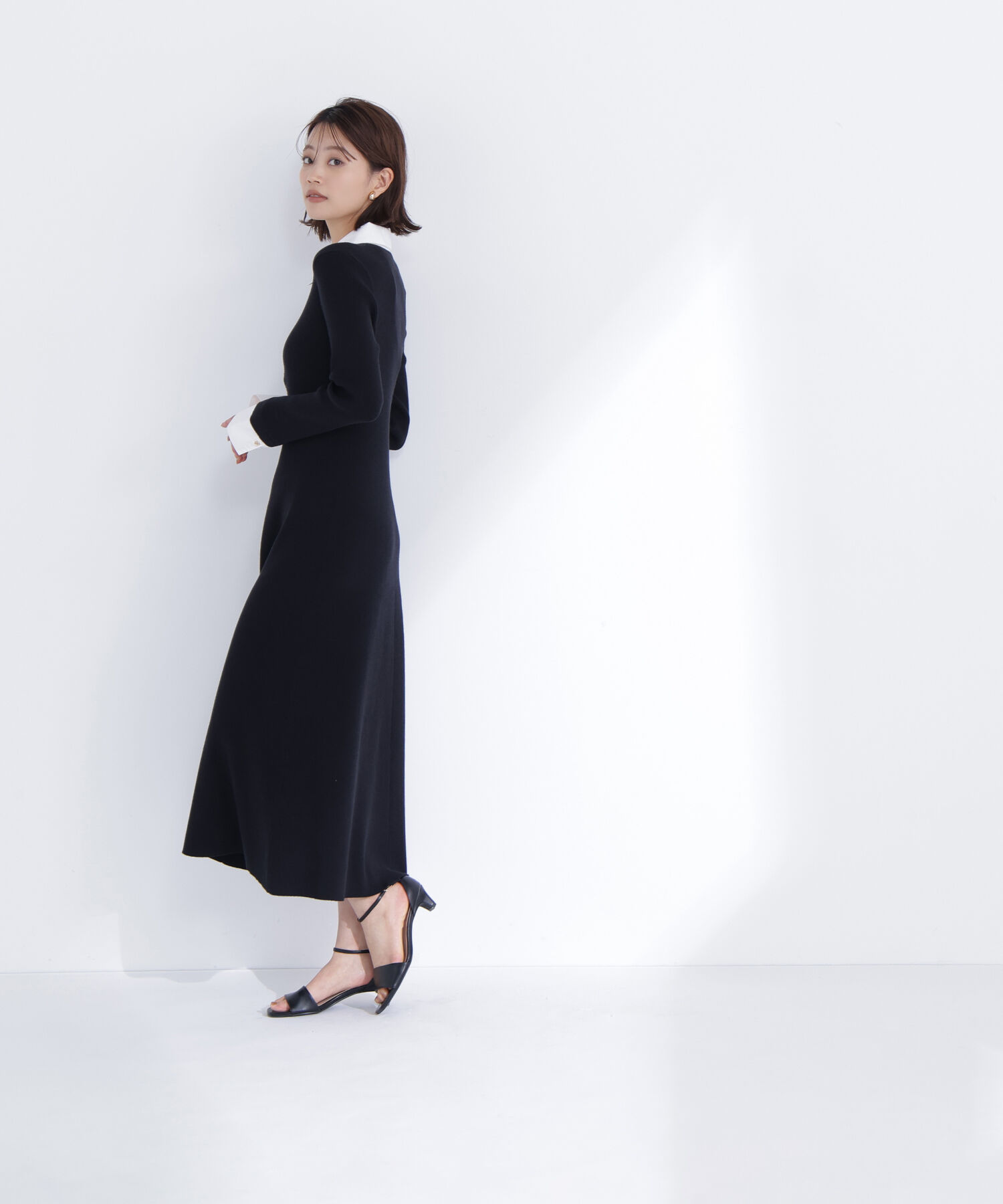  「襟付リブニットワンピース」|ワンピース|