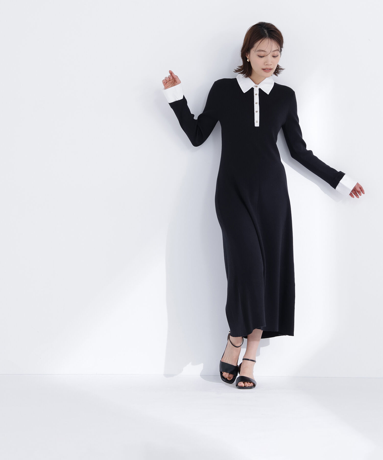  「襟付リブニットワンピース」|ワンピース|