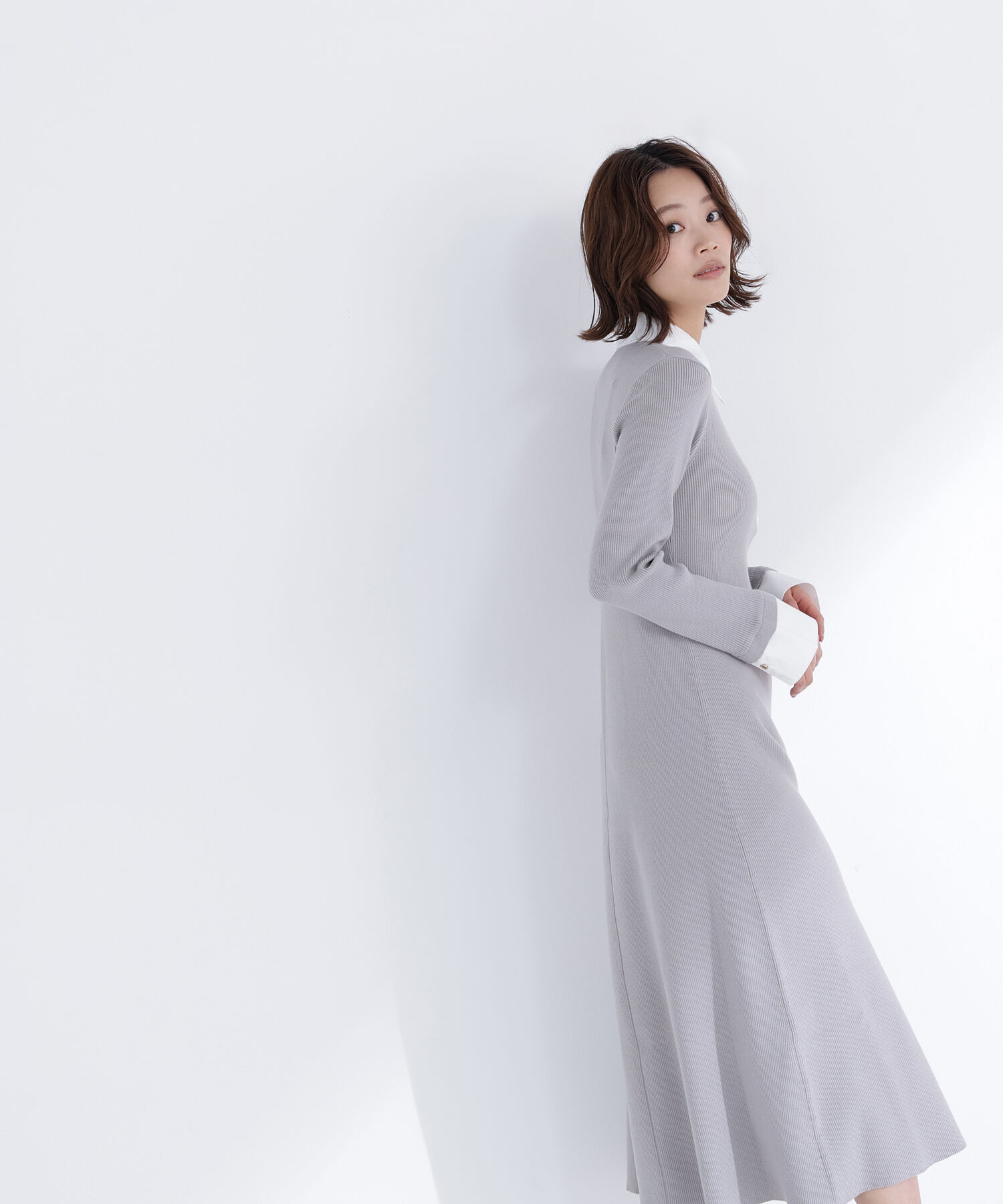  「襟付リブニットワンピース」|ワンピース|