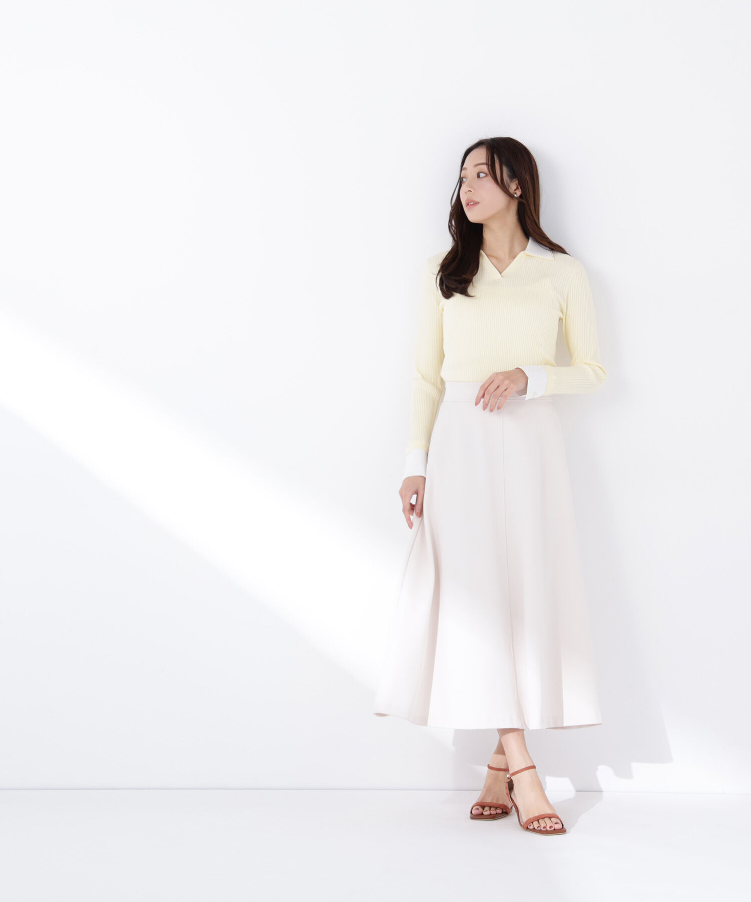  「ストレッチカルゼシリーズ フレアスカート」|スカート|オフホワイト1