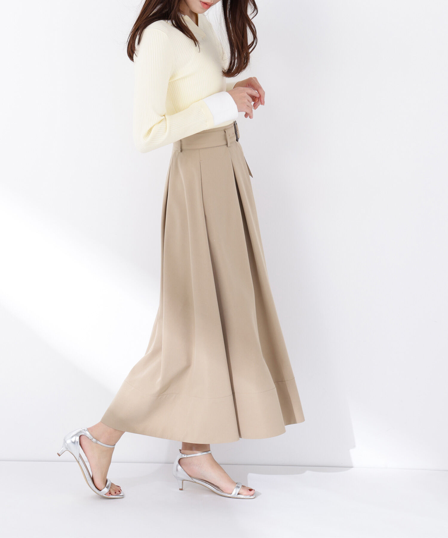  「ベルテッドタックフレアスカート」|スカート|