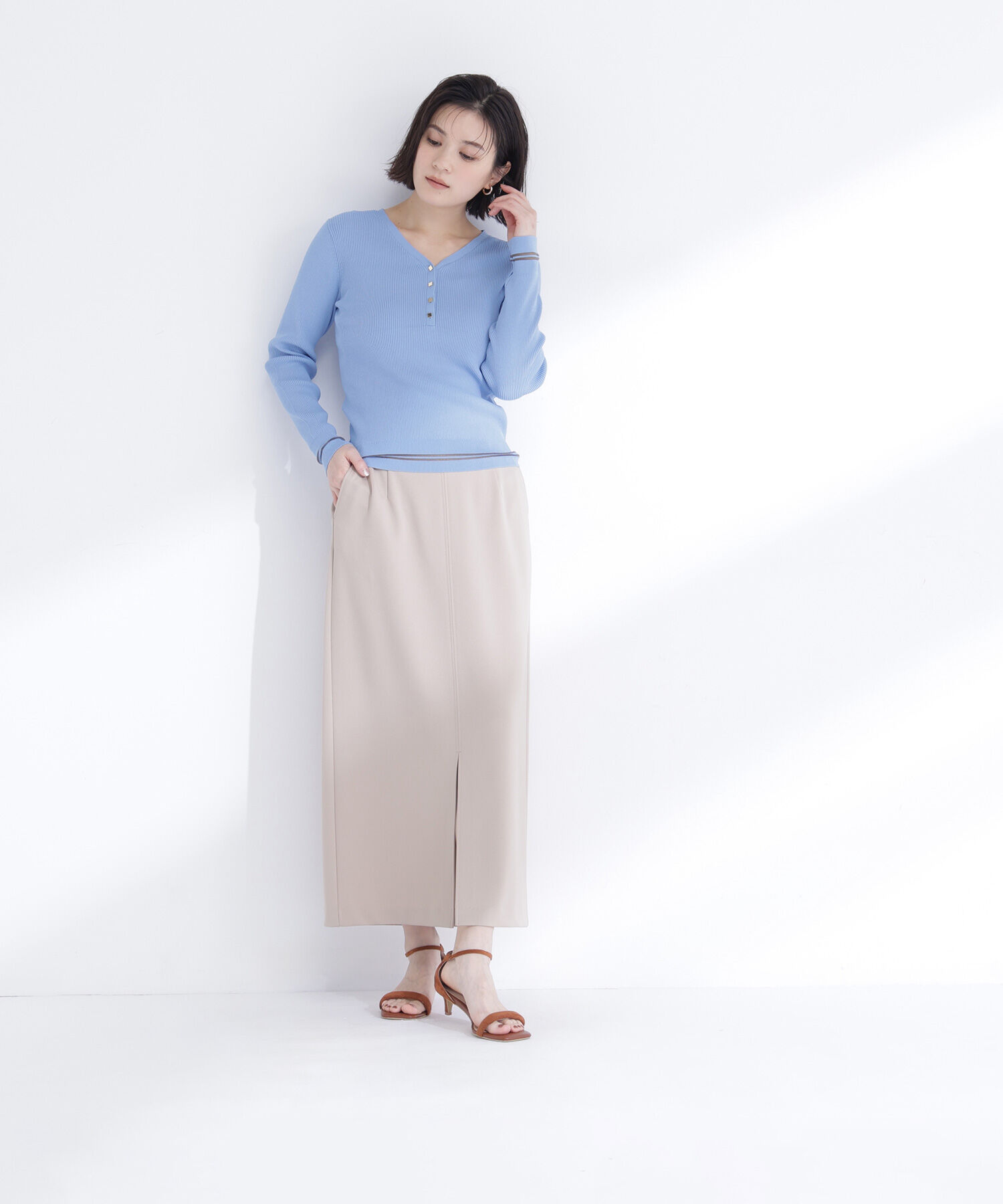  「メタルボタンシアーラインニット」|ニット・セーター|