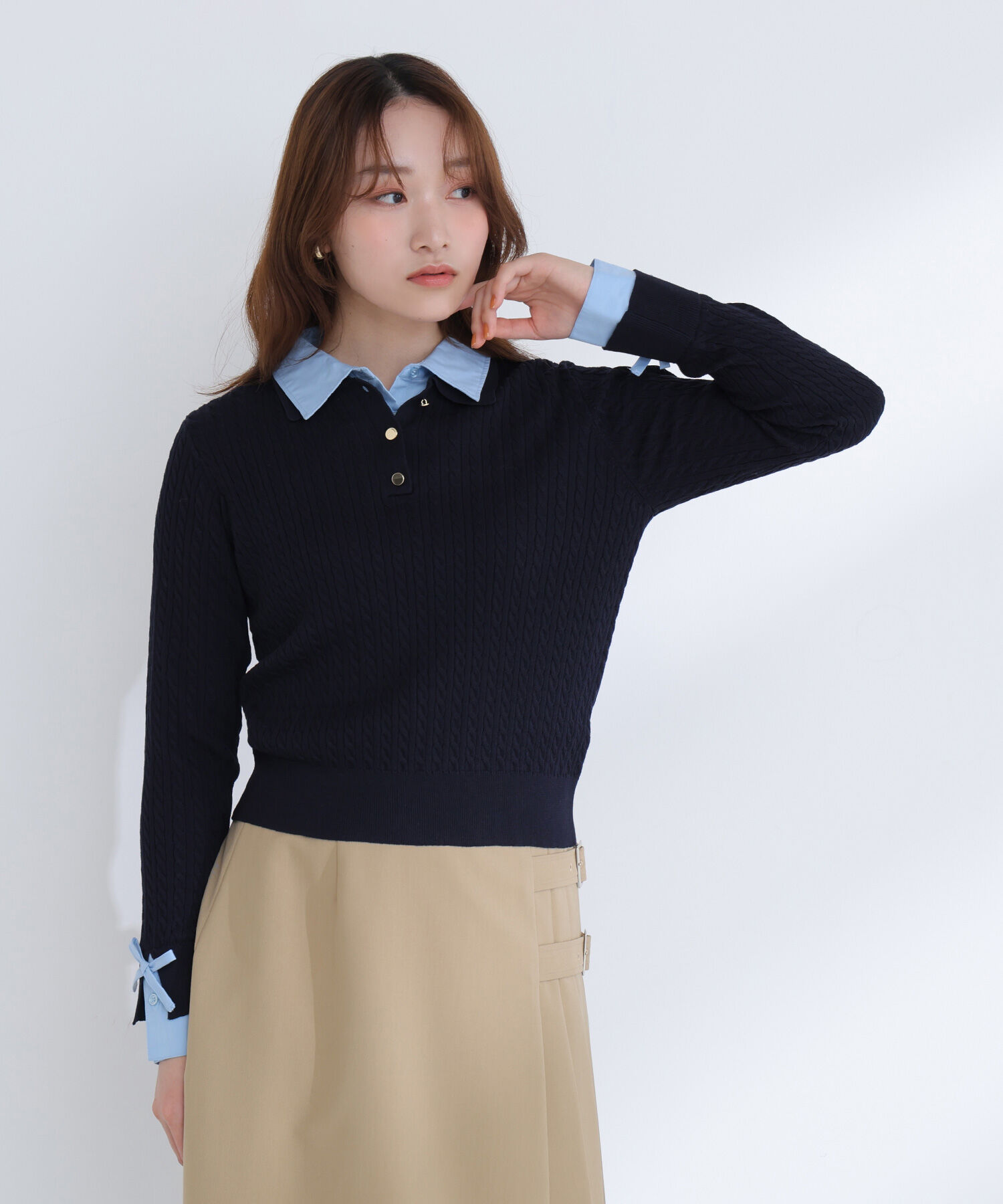  「シャツドッキングケーブルニット」|ニット・セーター|