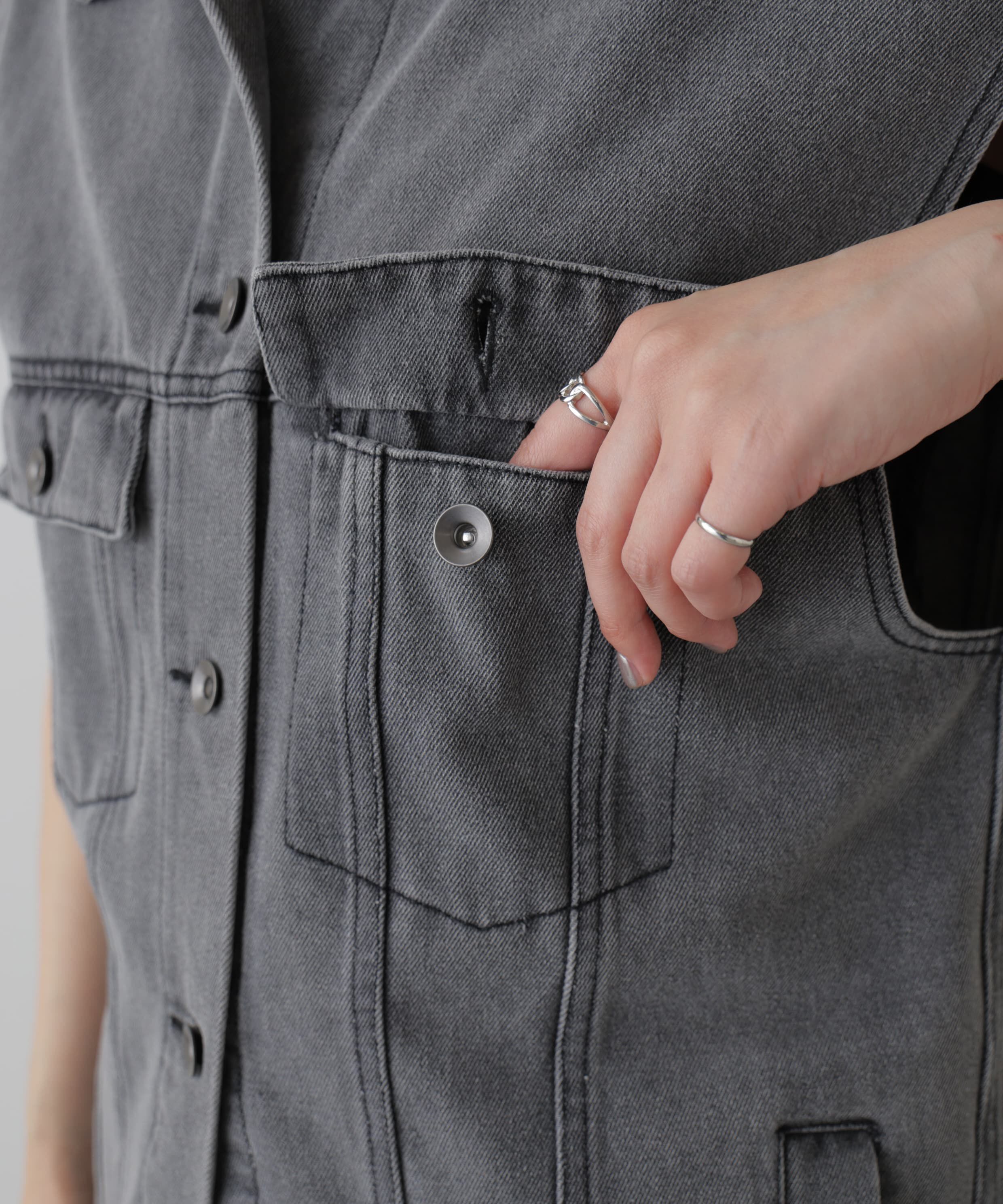  「ミドル丈デニムベスト」|ブルゾン・スタジャン|