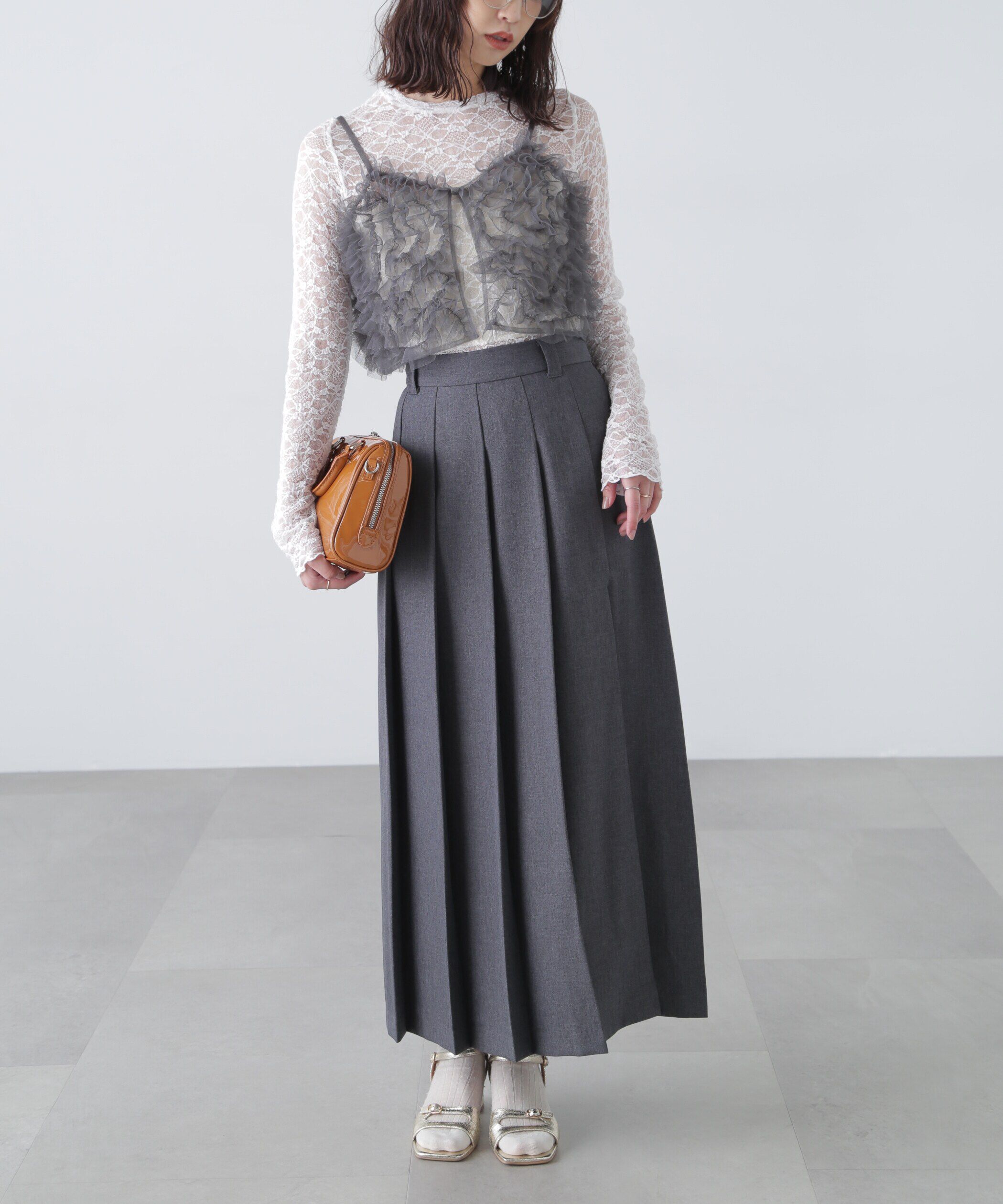  「フロントスリットプリーツロングスカート」|スカート|