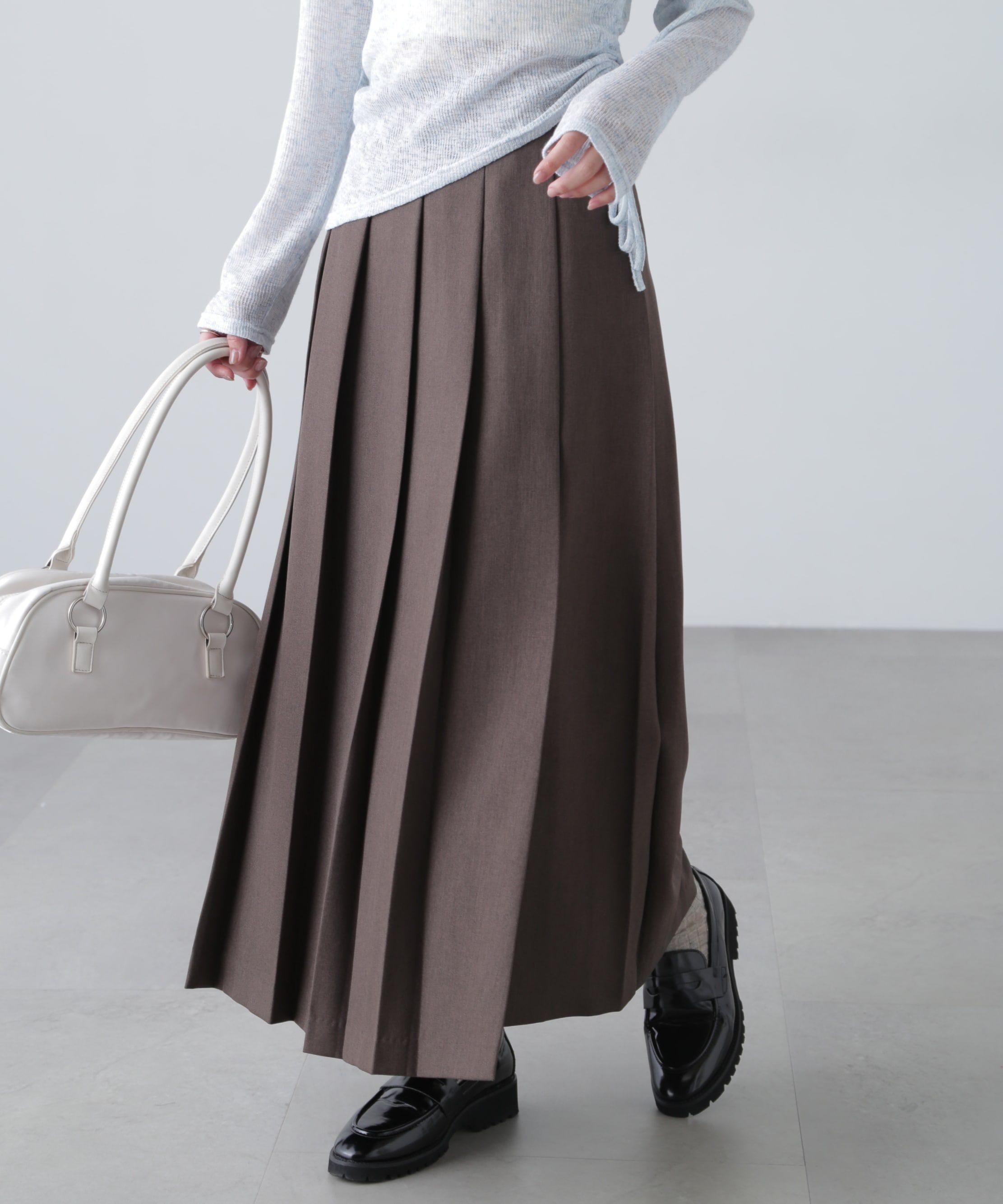  「フロントスリットプリーツロングスカート」|スカート|