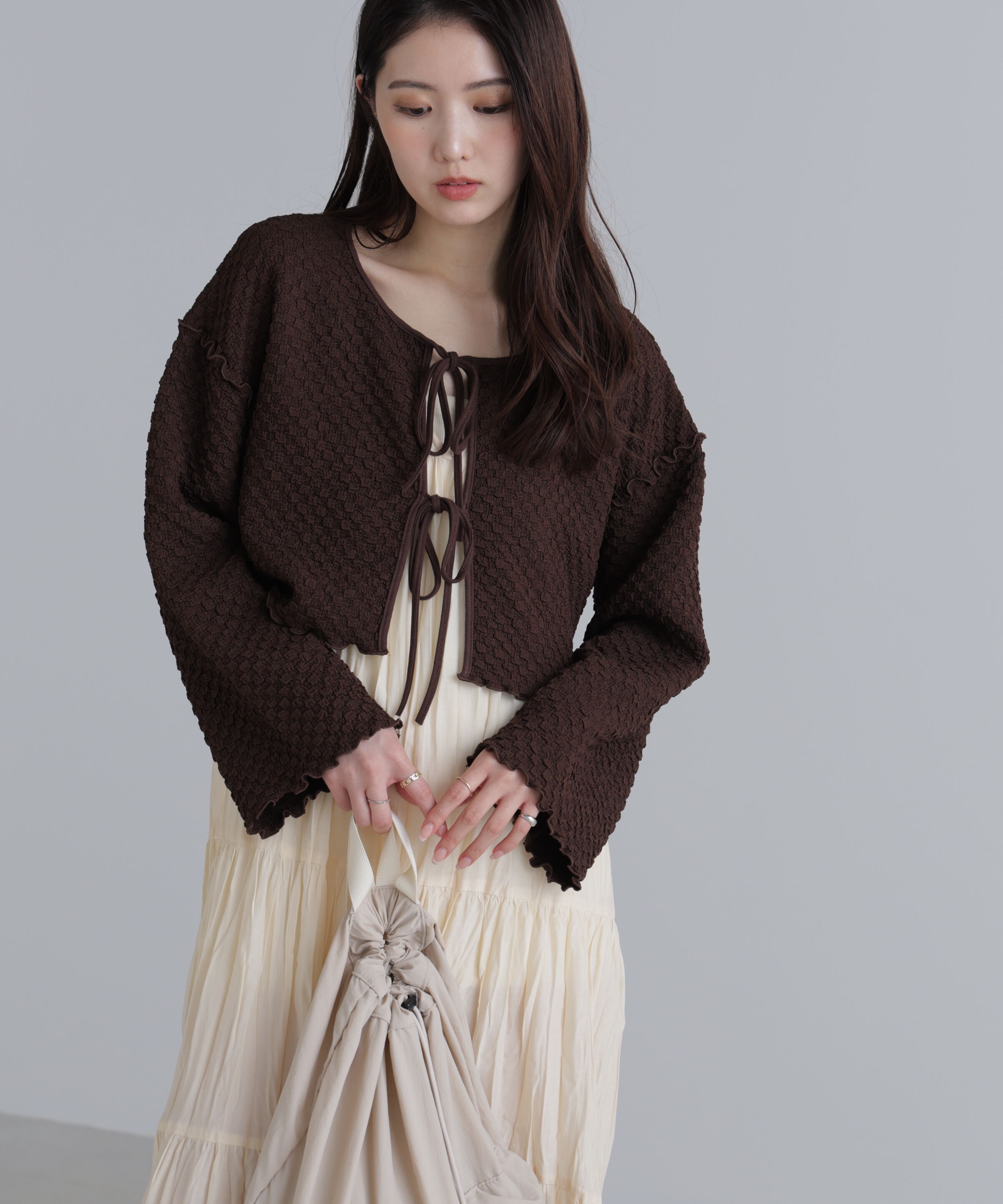  「前後２ＷＡＹぽこぽこリボンカーディガン」|Tシャツ・カットソー|