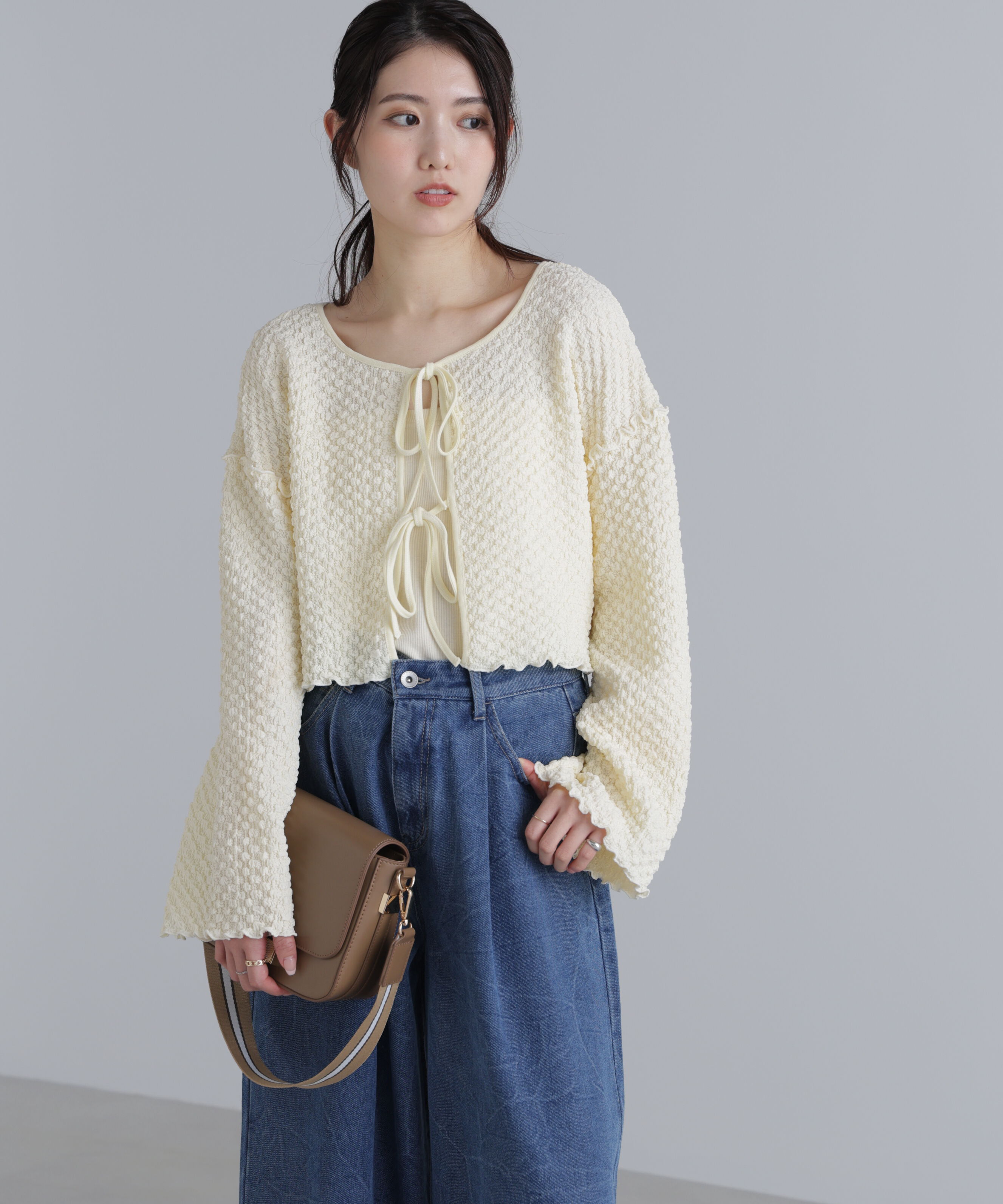  「前後２ＷＡＹぽこぽこリボンカーディガン」|Tシャツ・カットソー|