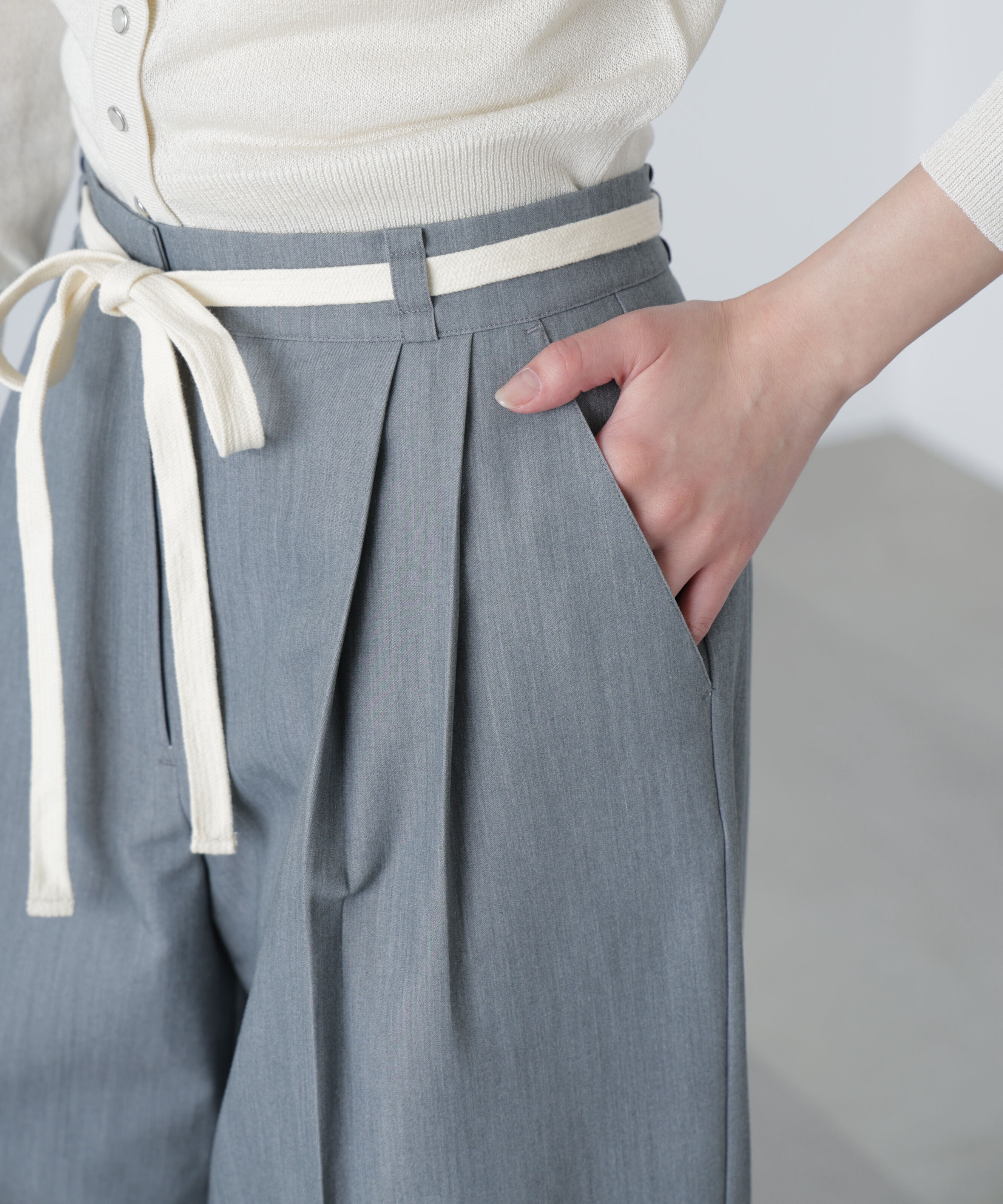  「杉綾リボンベルトワイドパンツ」|その他|
