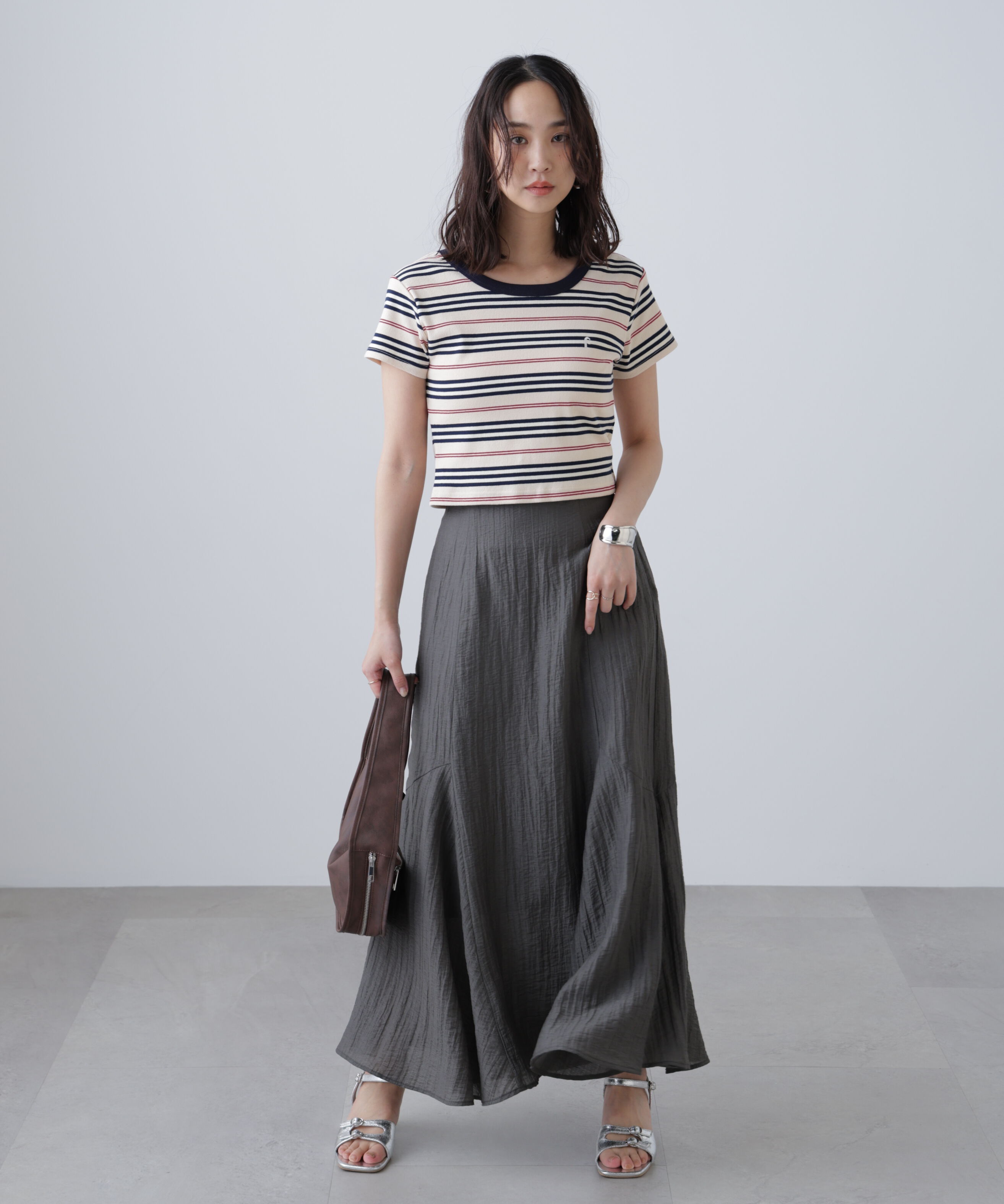  「ワンポイント刺繍マルチボーダーカットソー」|Tシャツ・カットソー|