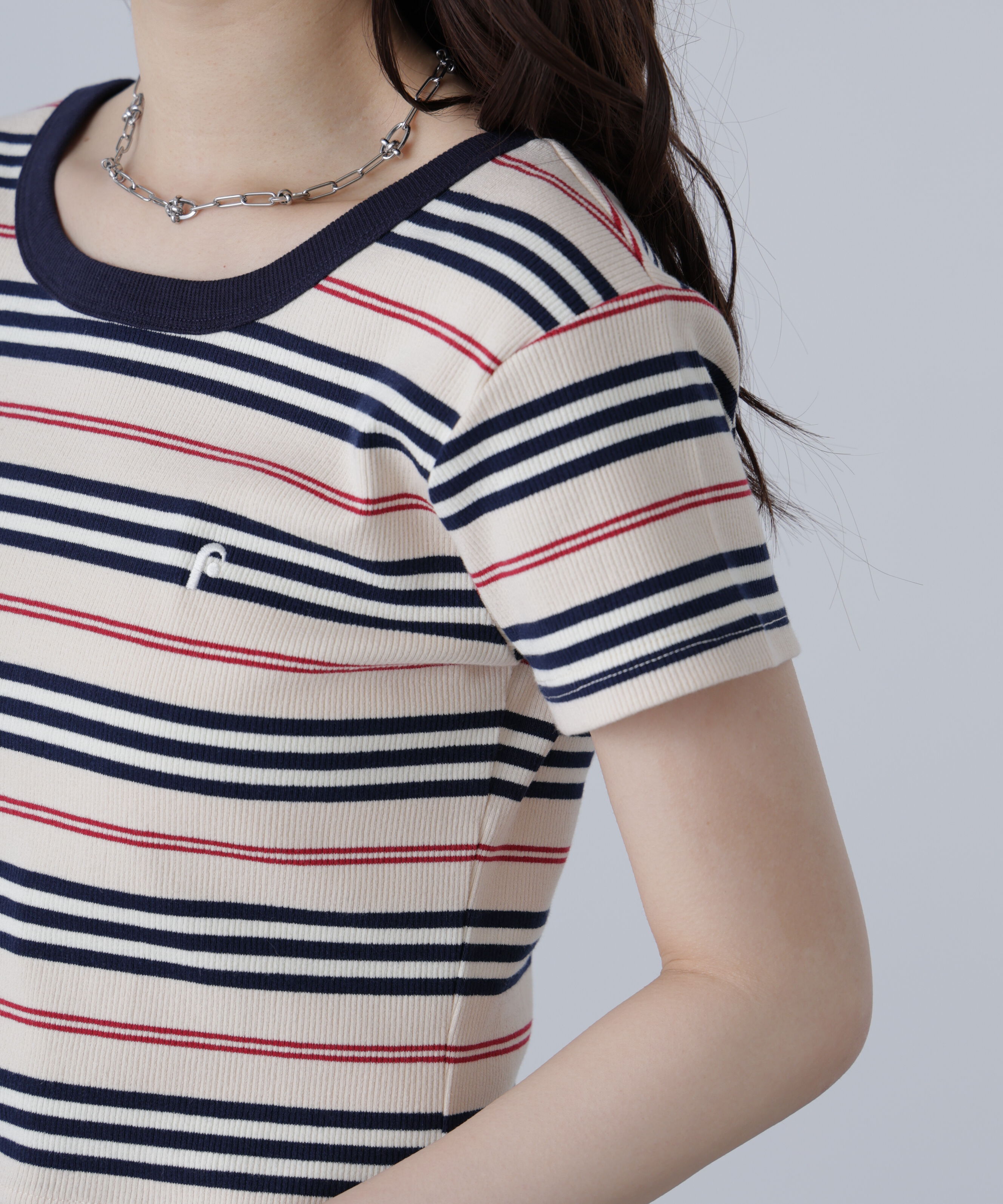  「ワンポイント刺繍マルチボーダーカットソー」|Tシャツ・カットソー|