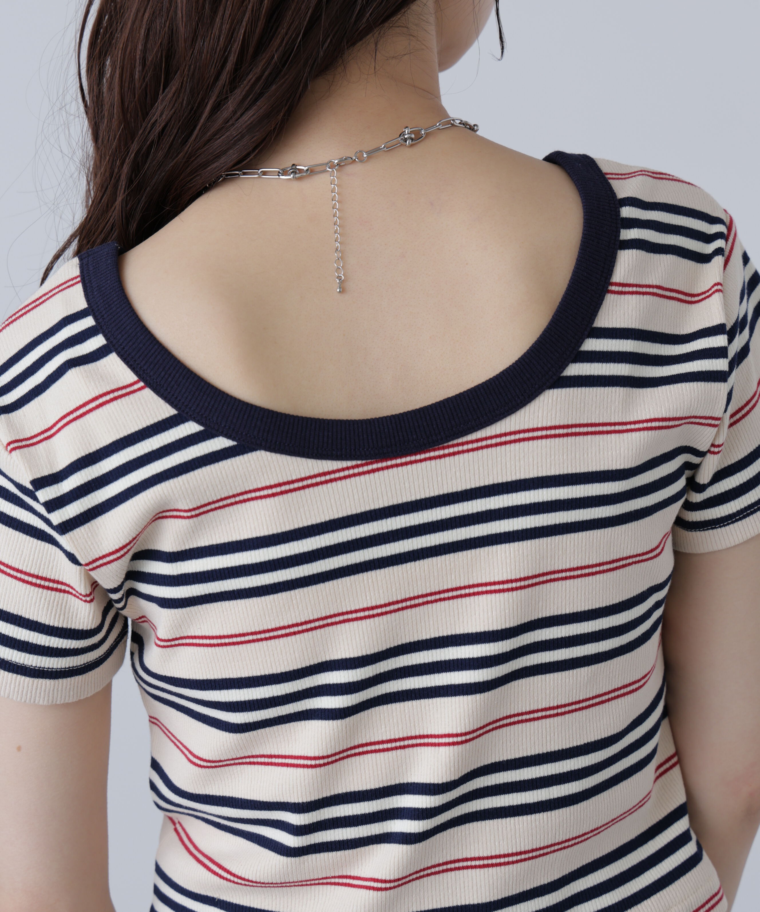  「ワンポイント刺繍マルチボーダーカットソー」|Tシャツ・カットソー|