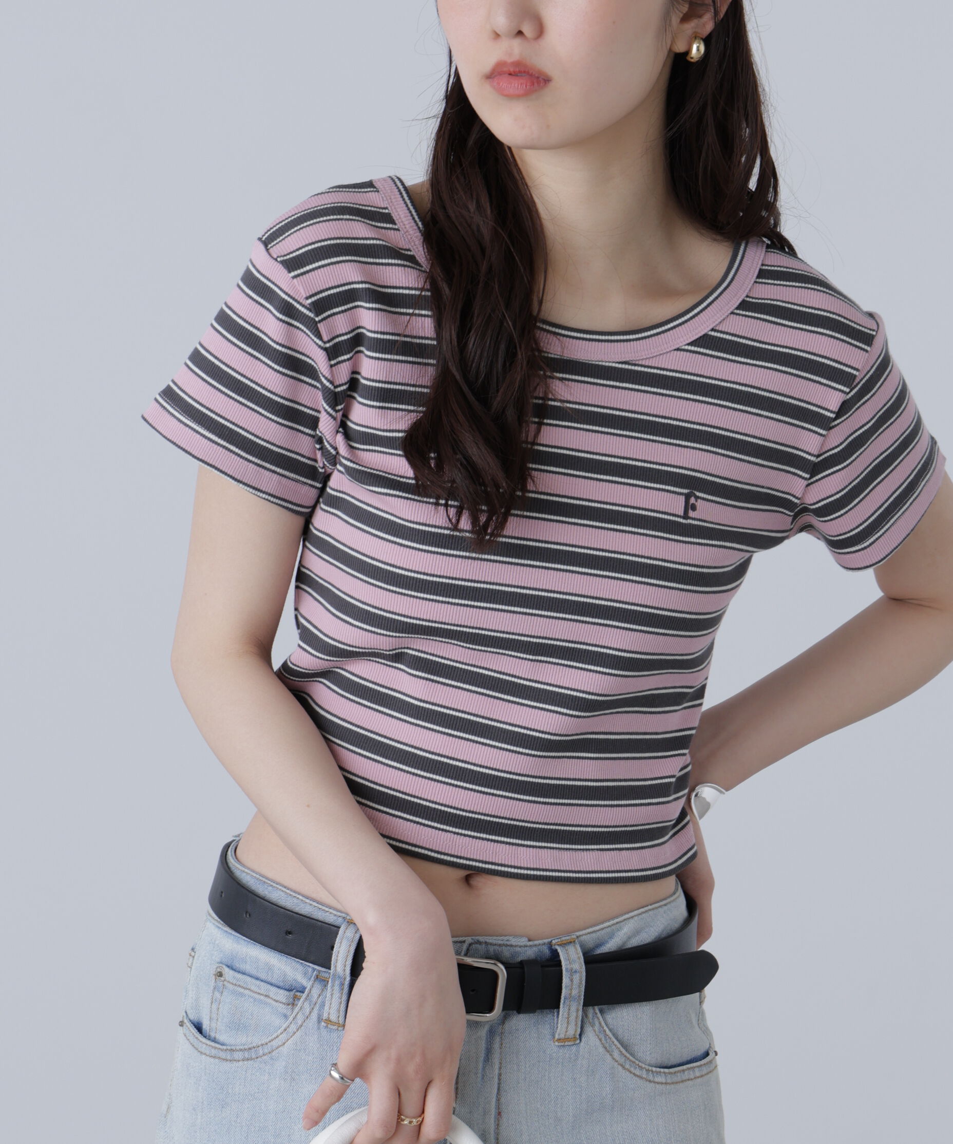  「ワンポイント刺繍マルチボーダーカットソー」|Tシャツ・カットソー|