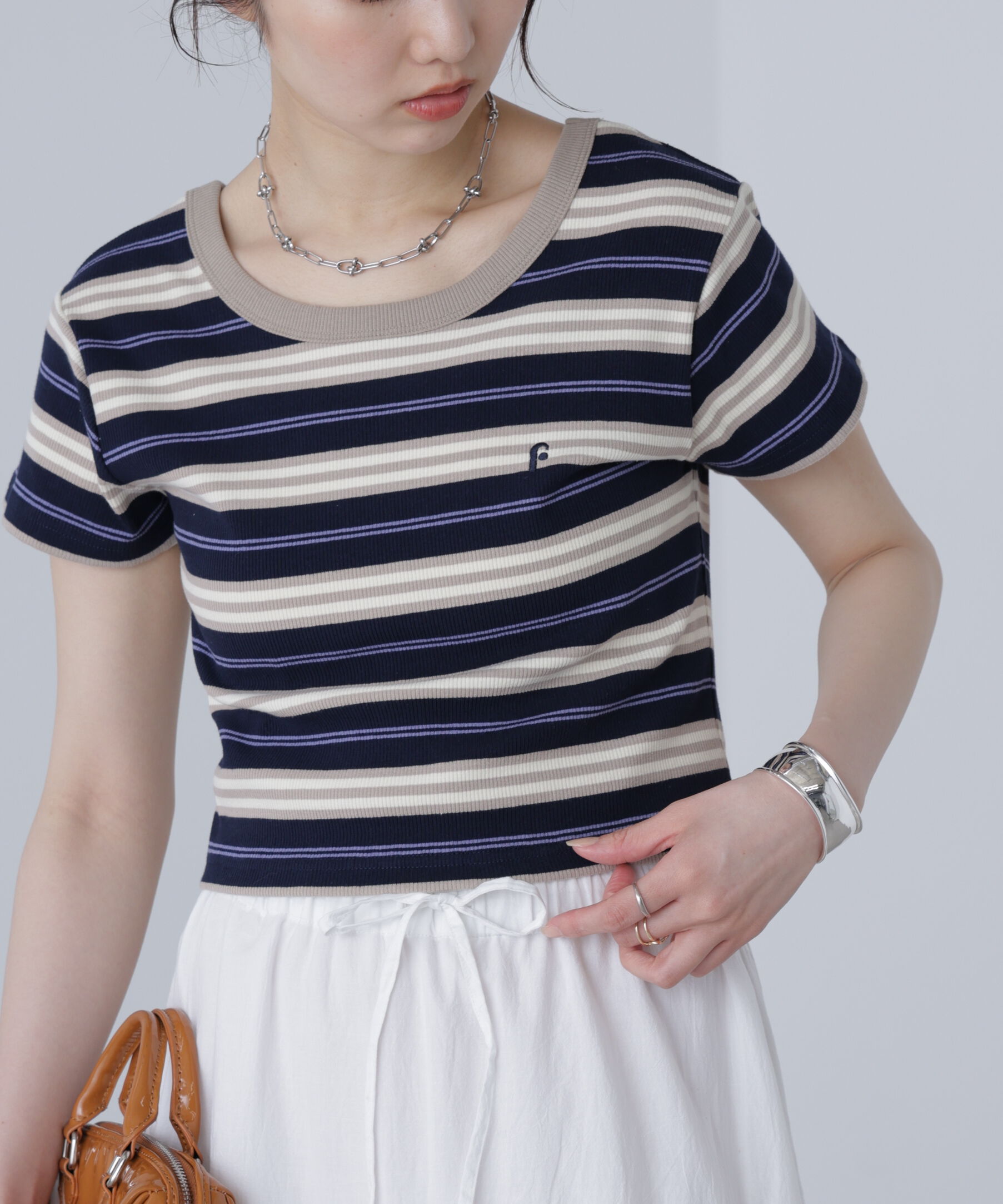  「ワンポイント刺繍マルチボーダーカットソー」|Tシャツ・カットソー|