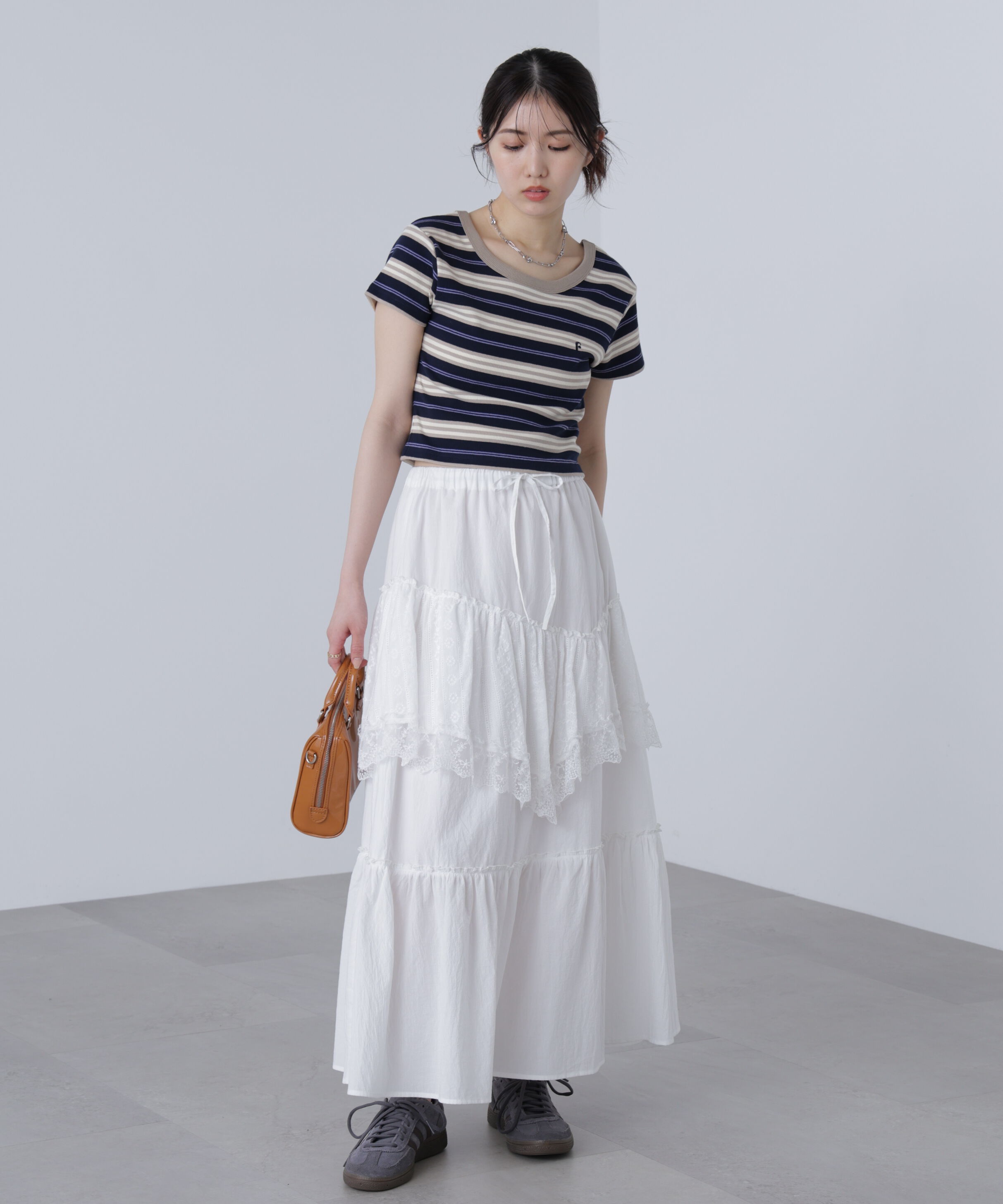  「ワンポイント刺繍マルチボーダーカットソー」|Tシャツ・カットソー|