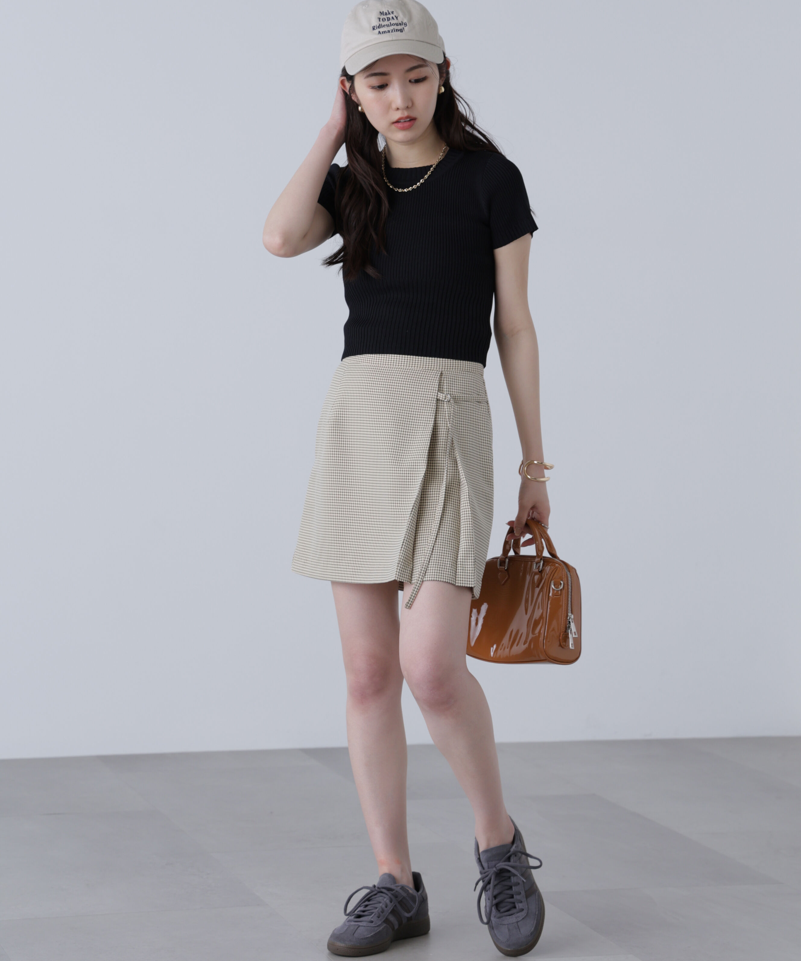  「ショート丈クルーネックリブニット」|ニット・セーター|