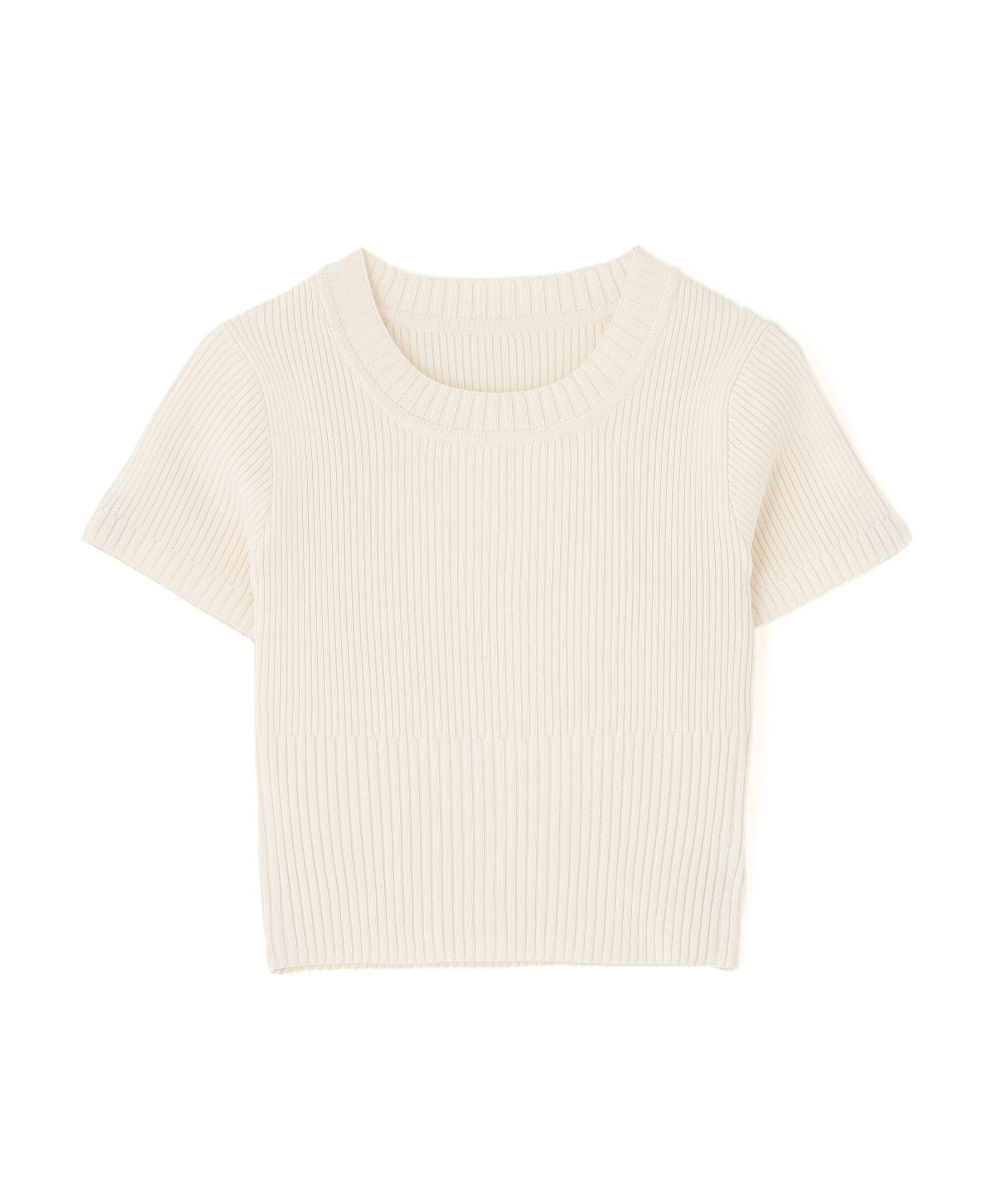  「ショート丈クルーネックリブニット」|ニット・セーター|