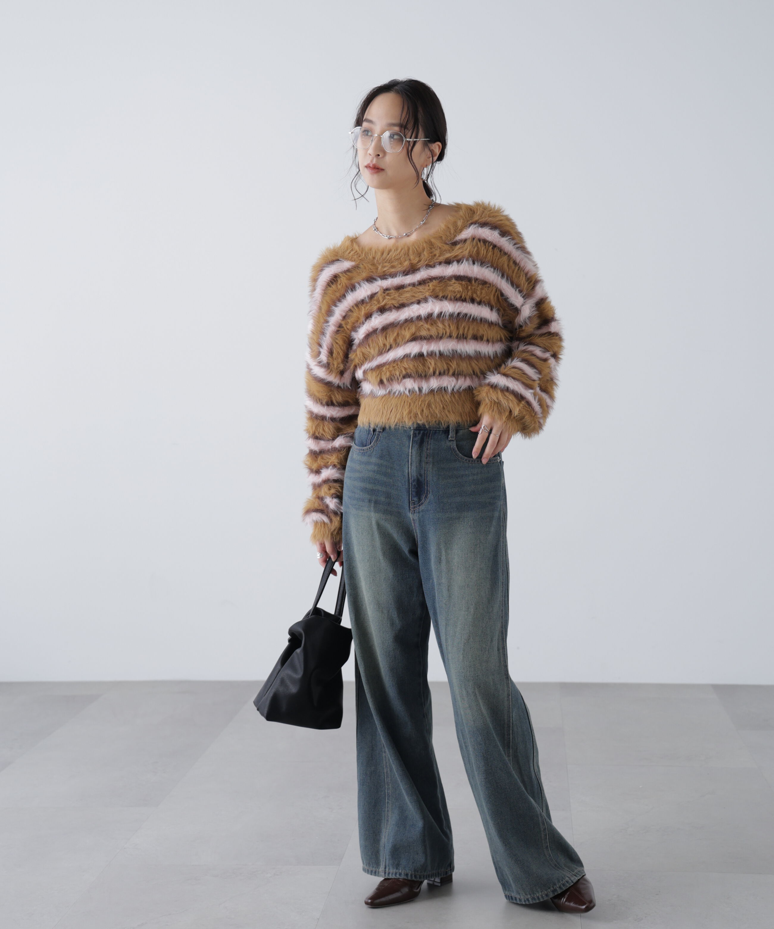  「シャギーボーダークロップドニット」|ニット・セーター|