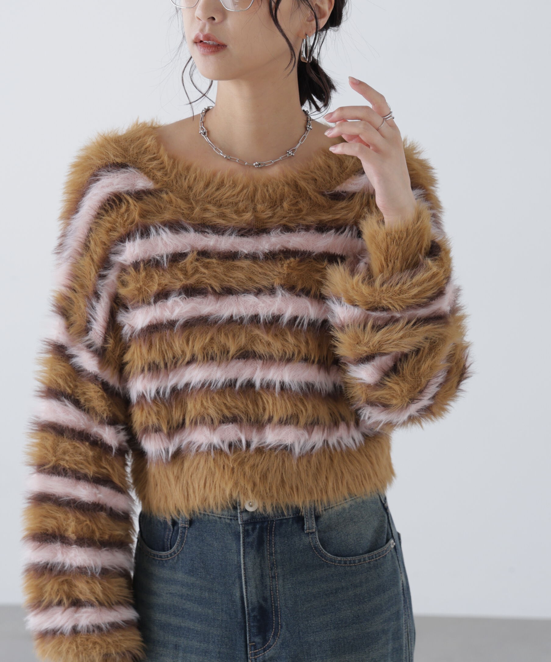  「シャギーボーダークロップドニット」|ニット・セーター|