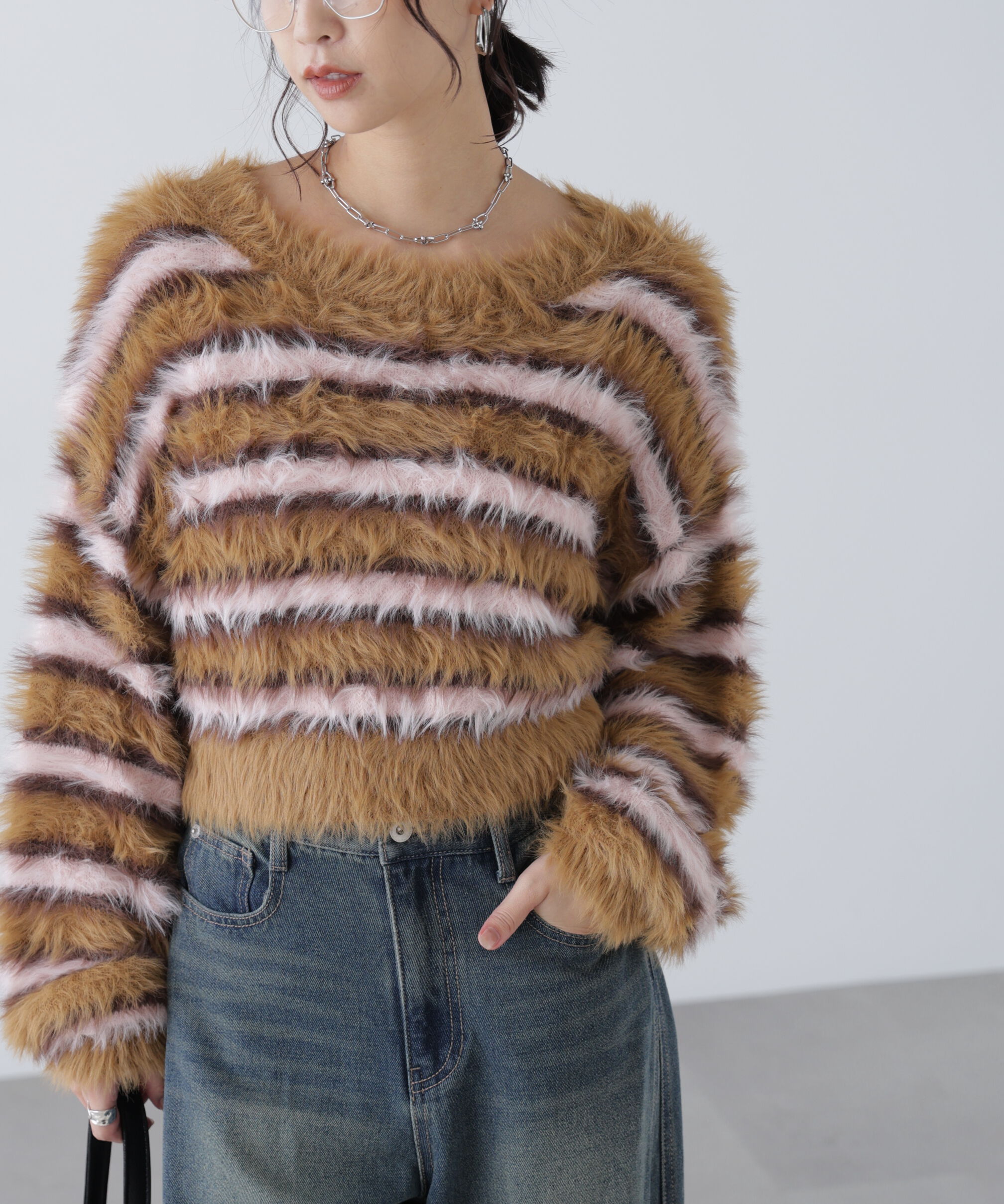  「シャギーボーダークロップドニット」|ニット・セーター|