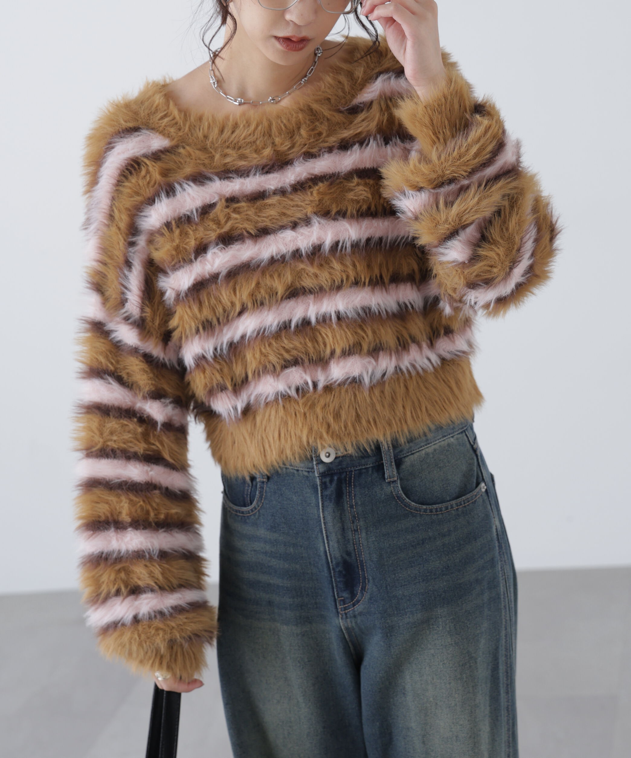  「シャギーボーダークロップドニット」|ニット・セーター|