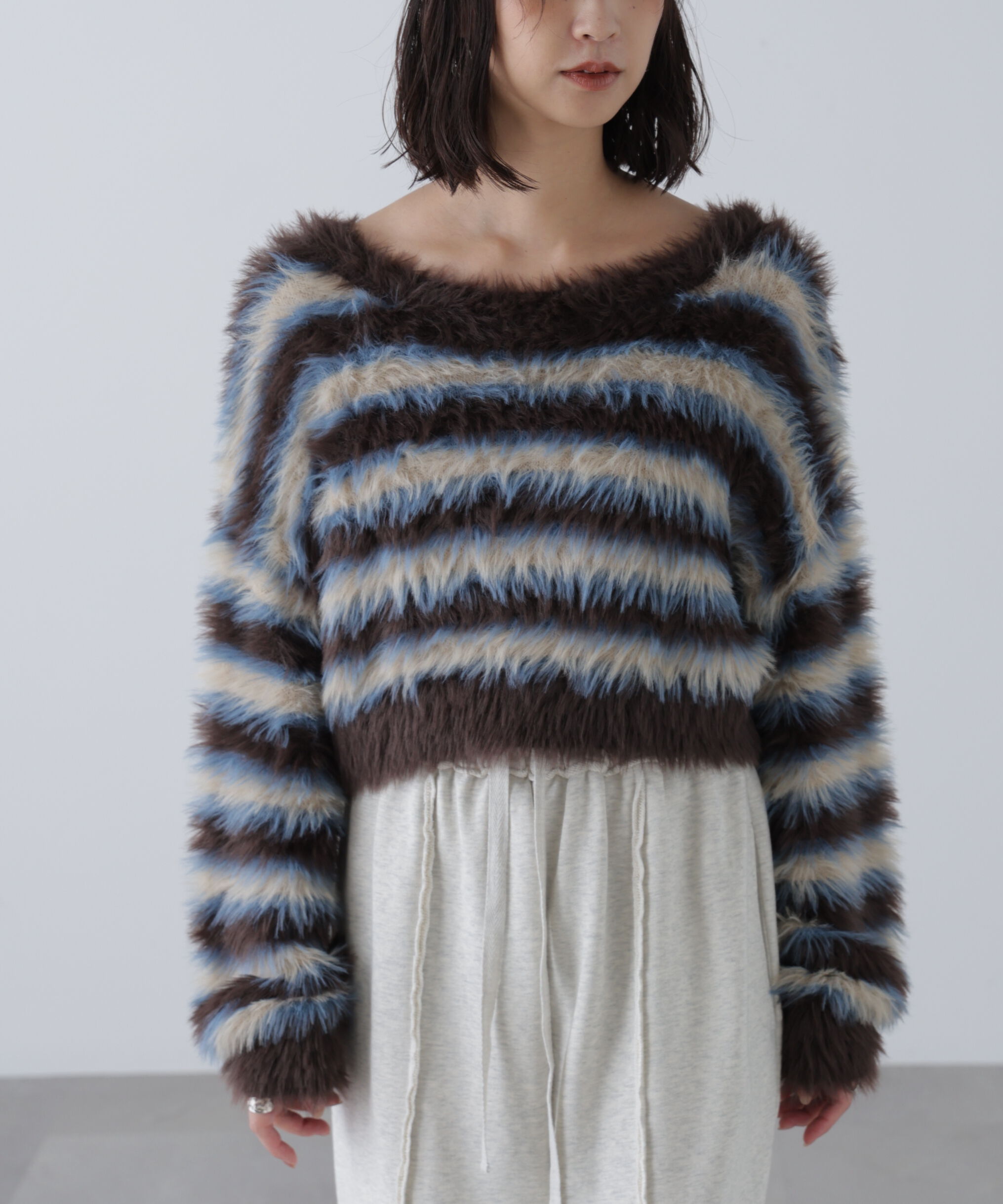  「シャギーボーダークロップドニット」|ニット・セーター|