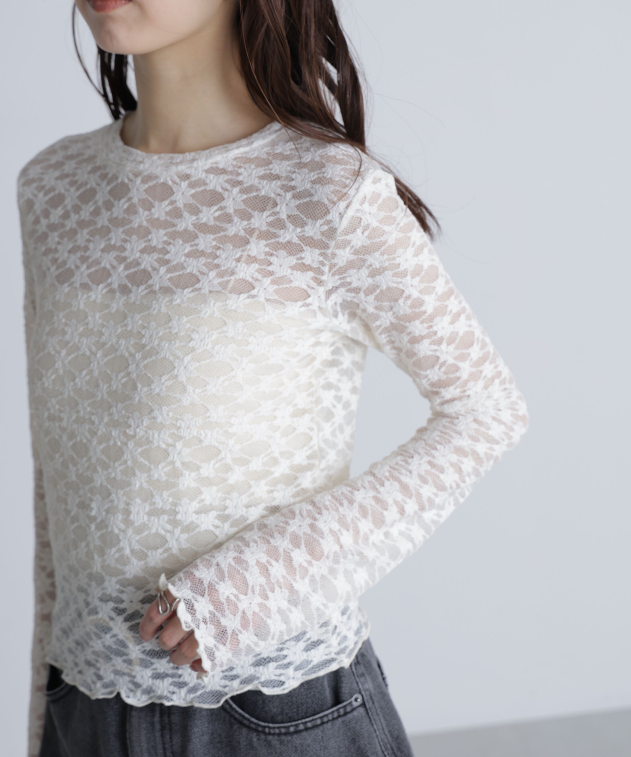  「長袖レースカットソー」|Tシャツ・カットソー|