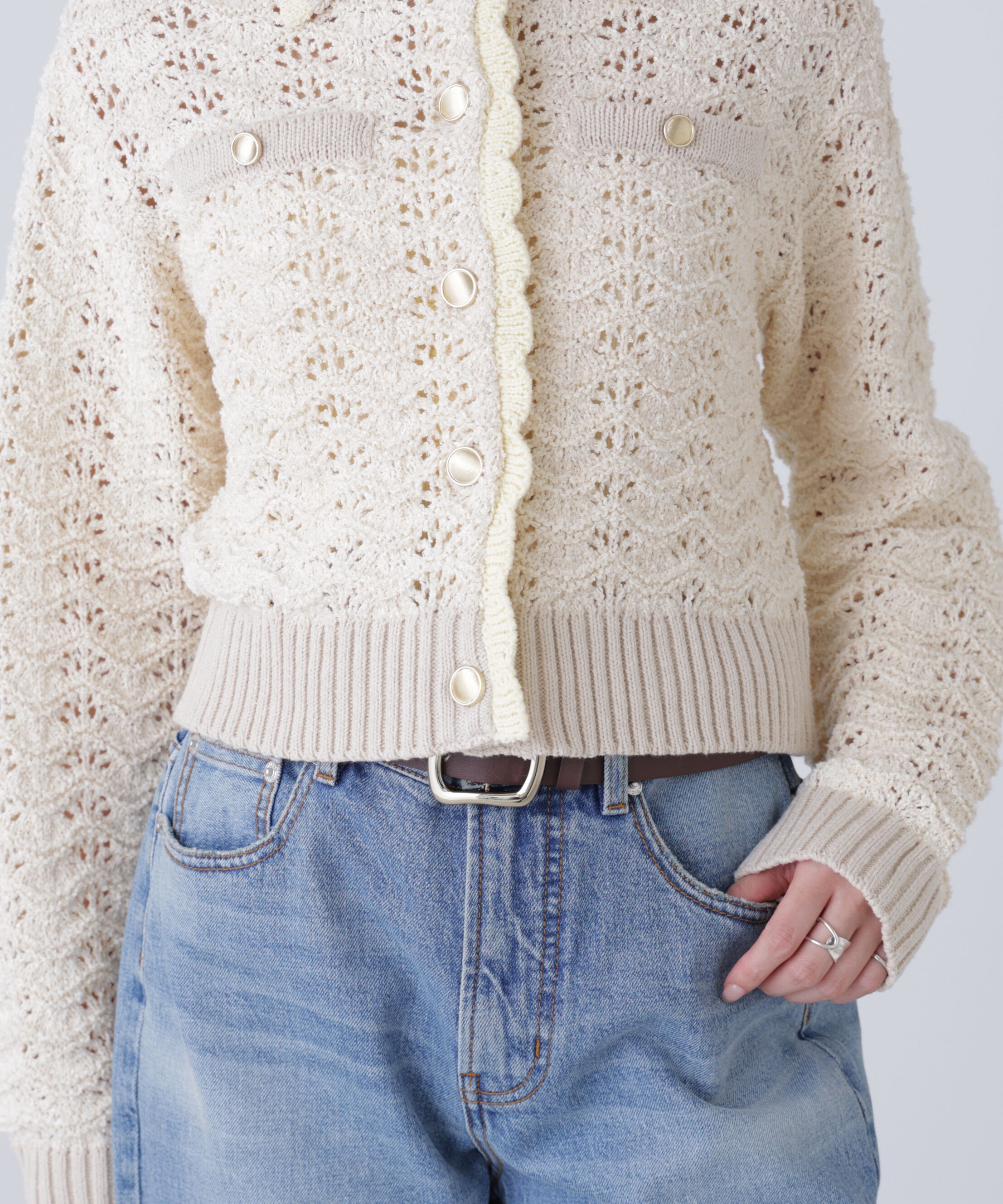  「ミニブークレツィードライク配色ニットカーディガン」|ニット・セーター|