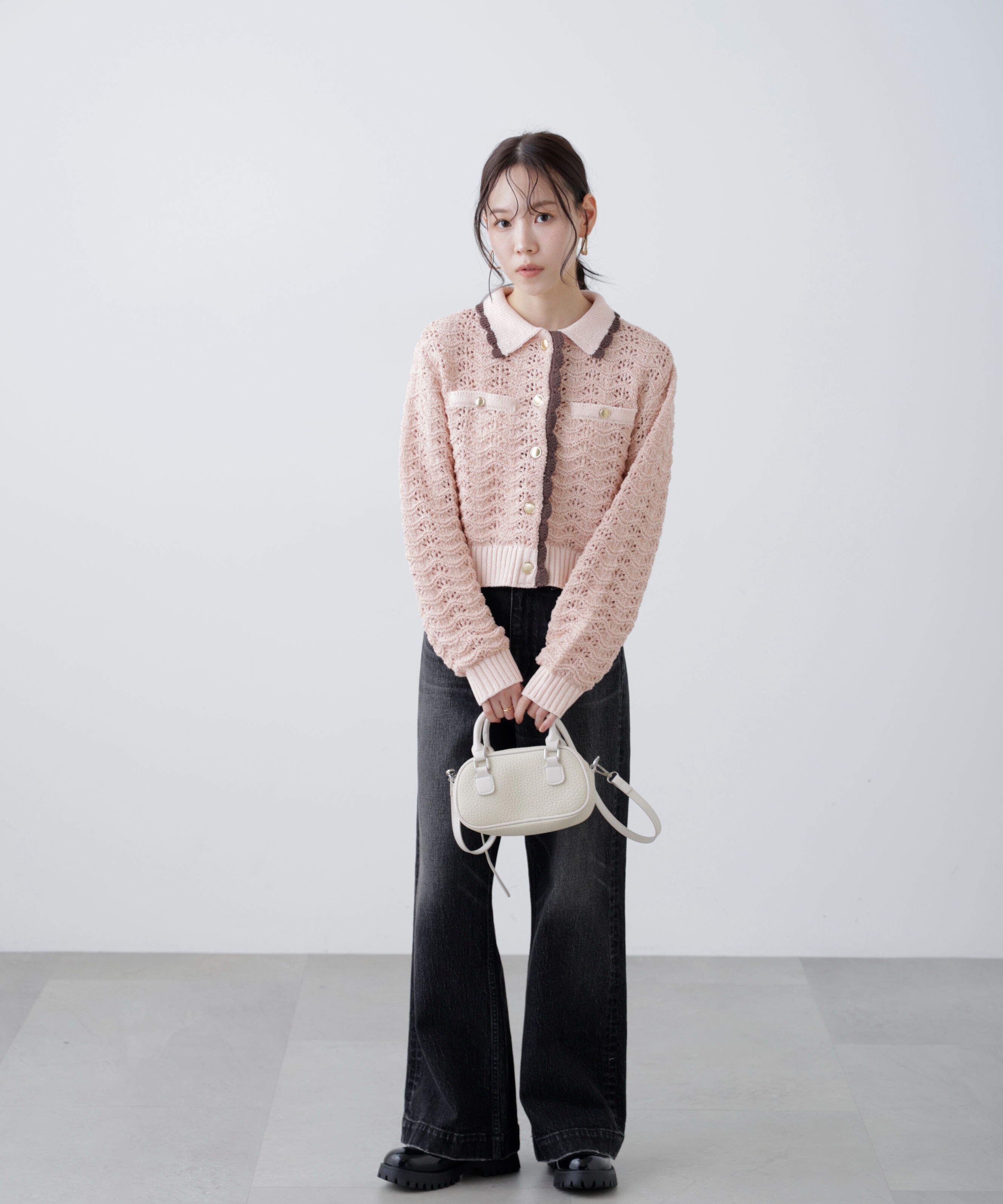  「ミニブークレツィードライク配色ニットカーディガン」|ニット・セーター|